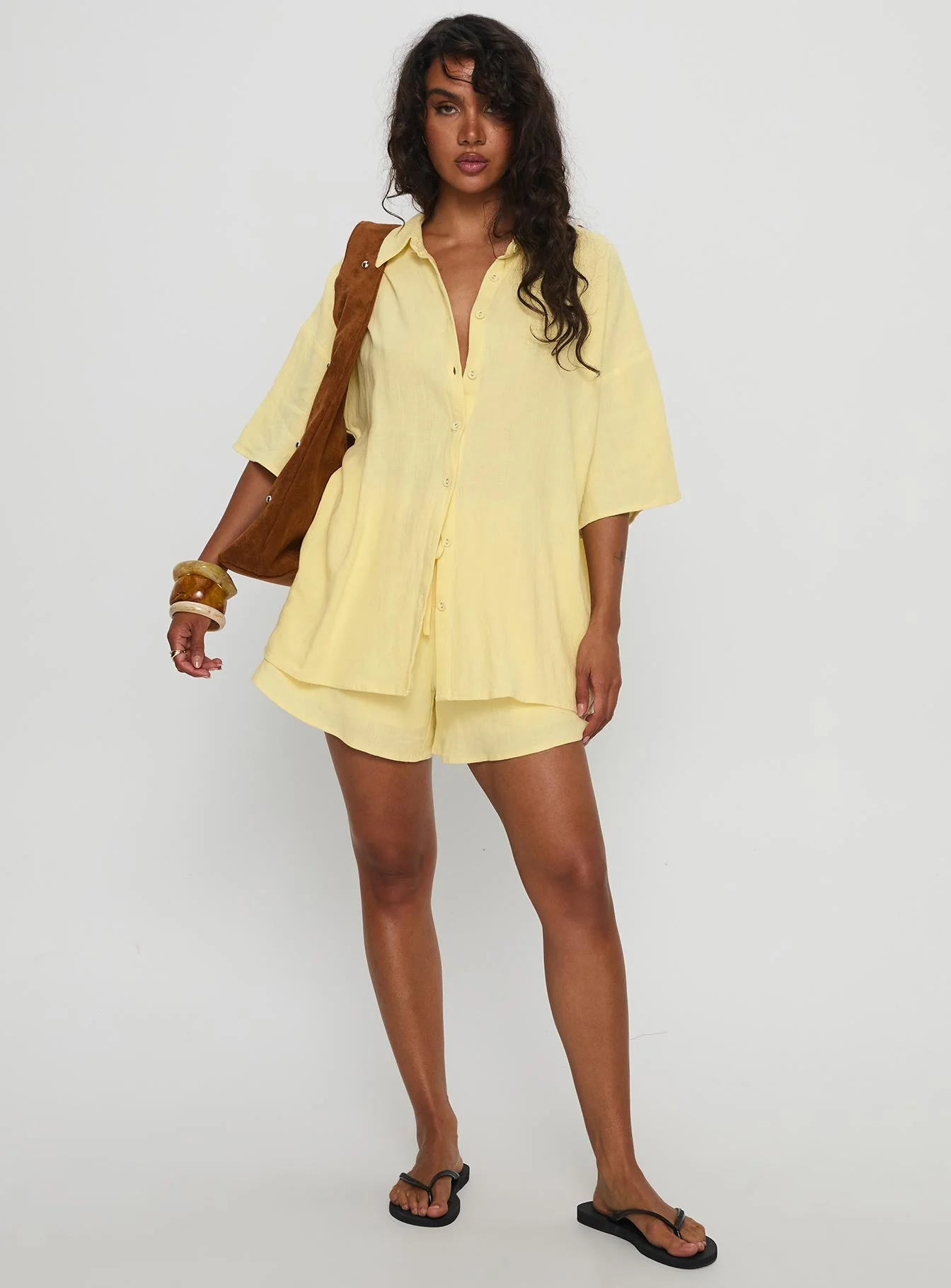 Peni Linen Button Down Top Yellow - Image 3