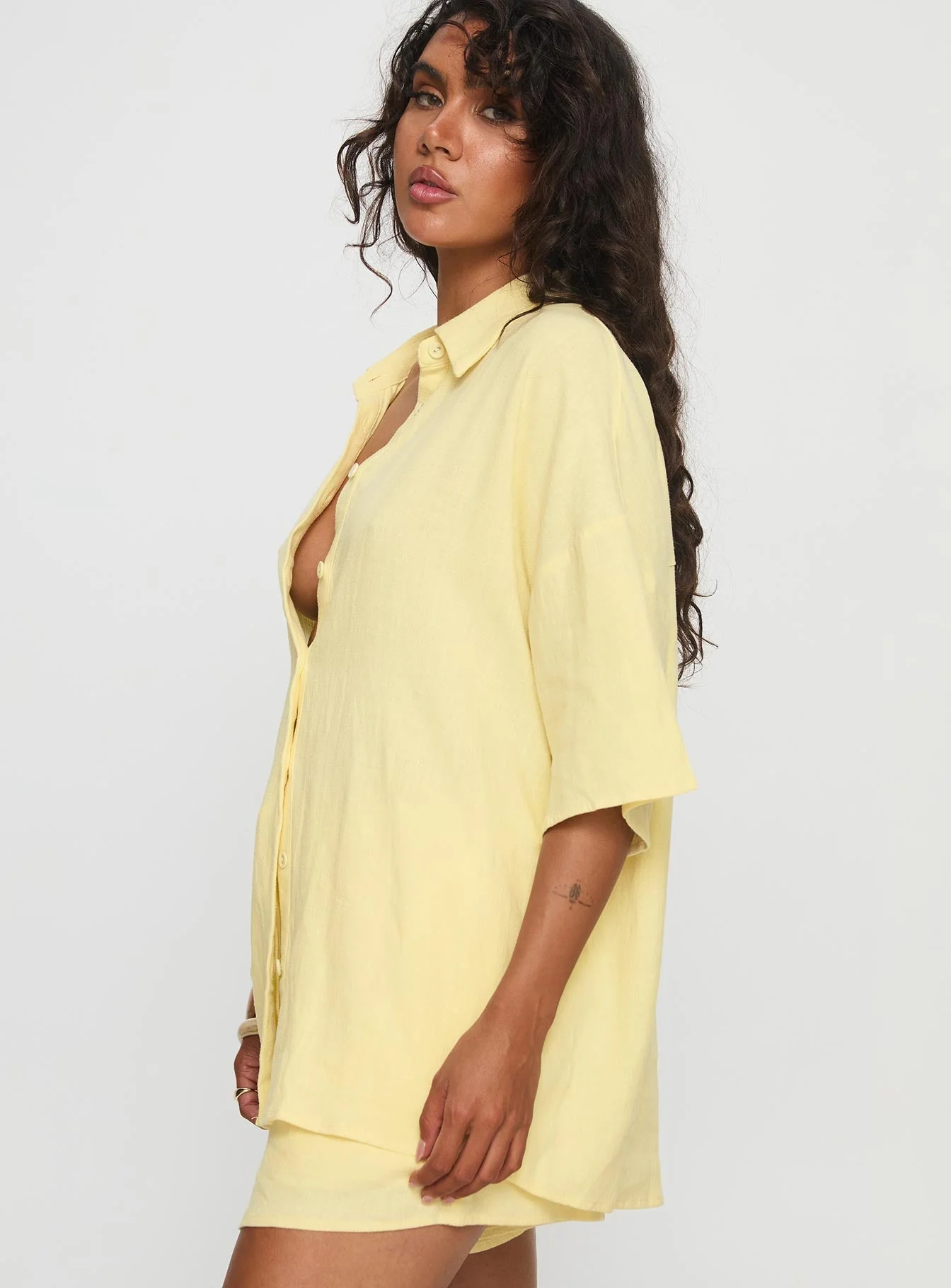 Peni Linen Button Down Top Yellow - Image 4