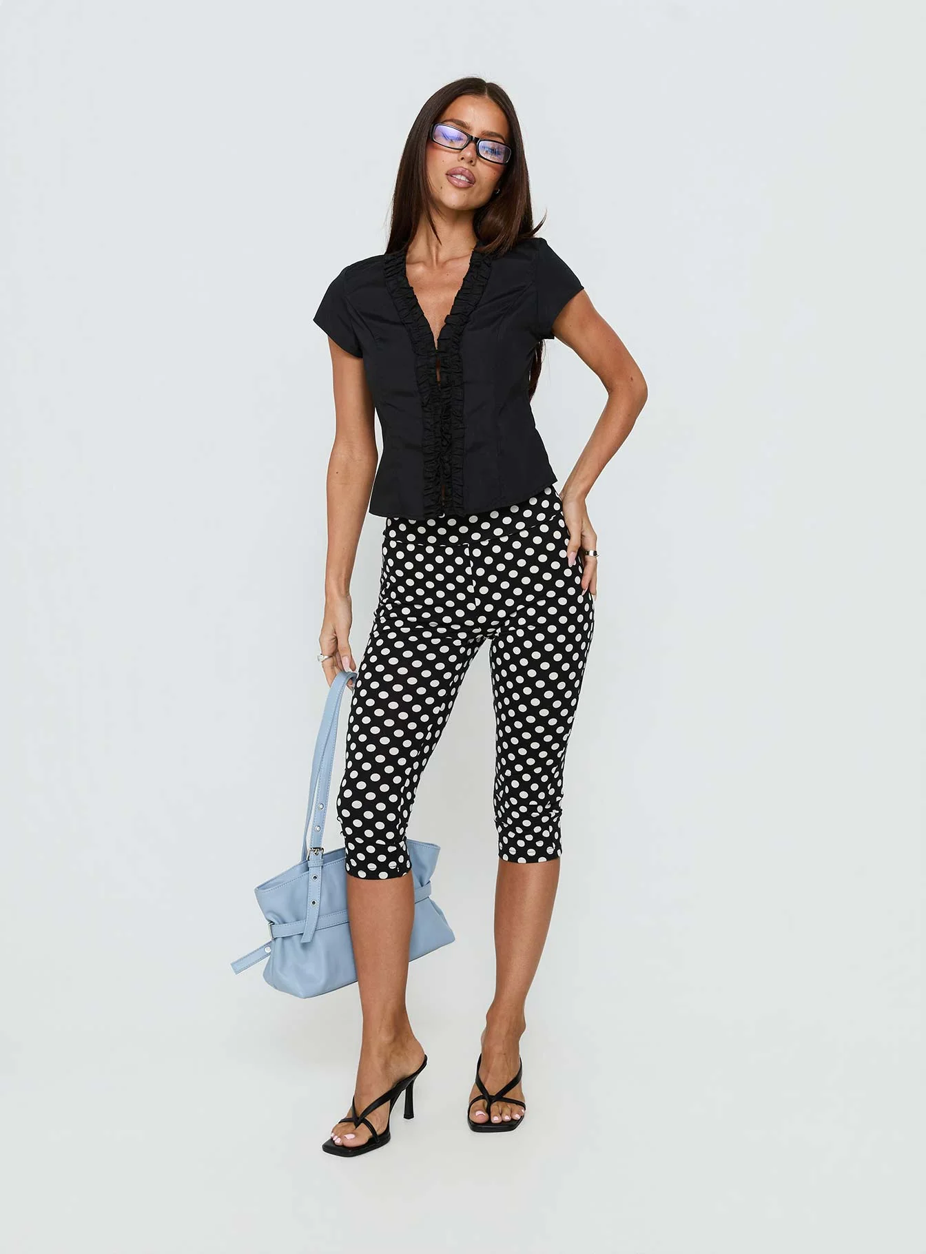 Perennial Frill Plunge Neck Top Black - Image 3