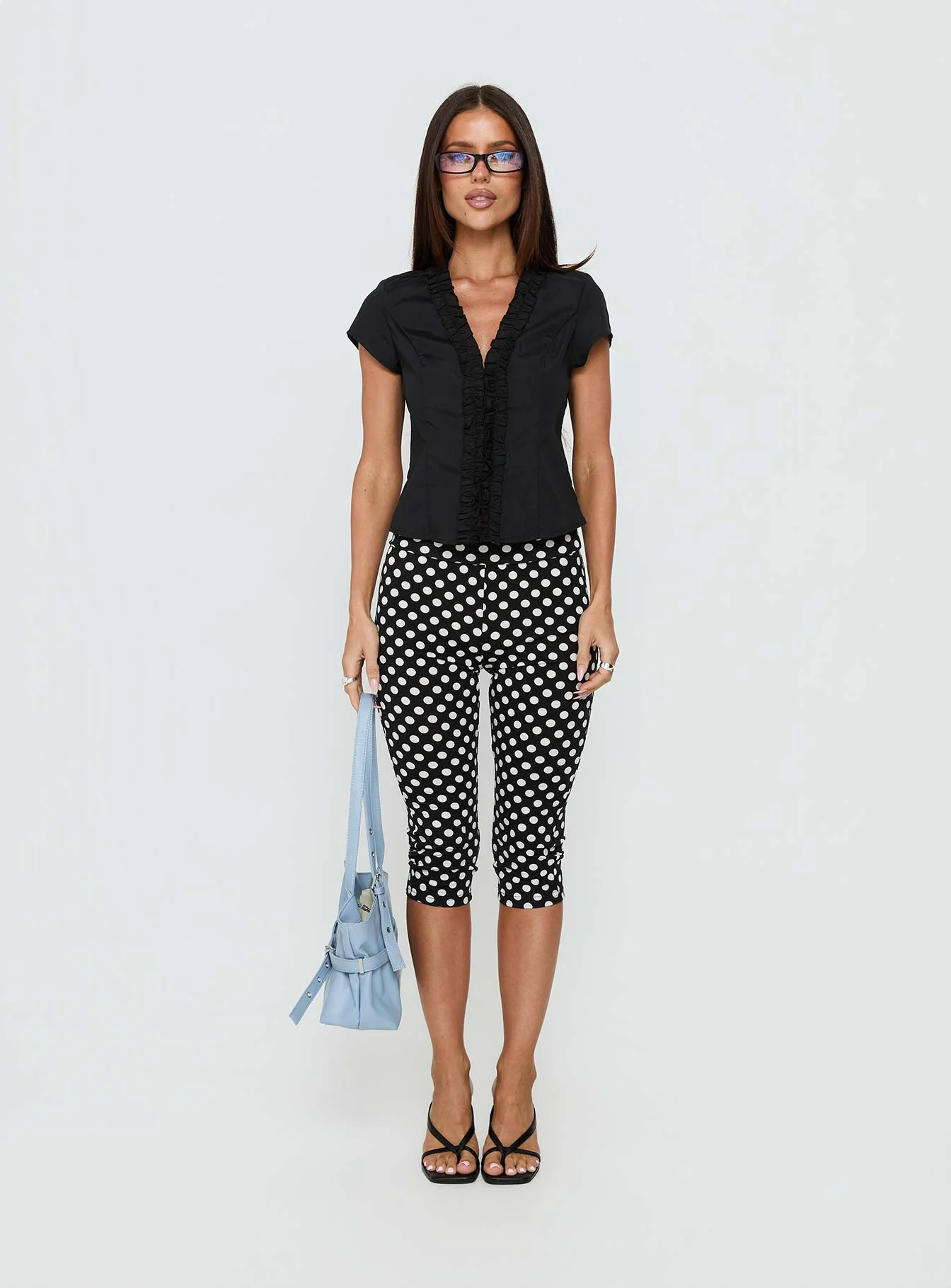 Perennial Frill Plunge Neck Top Black - Image 7