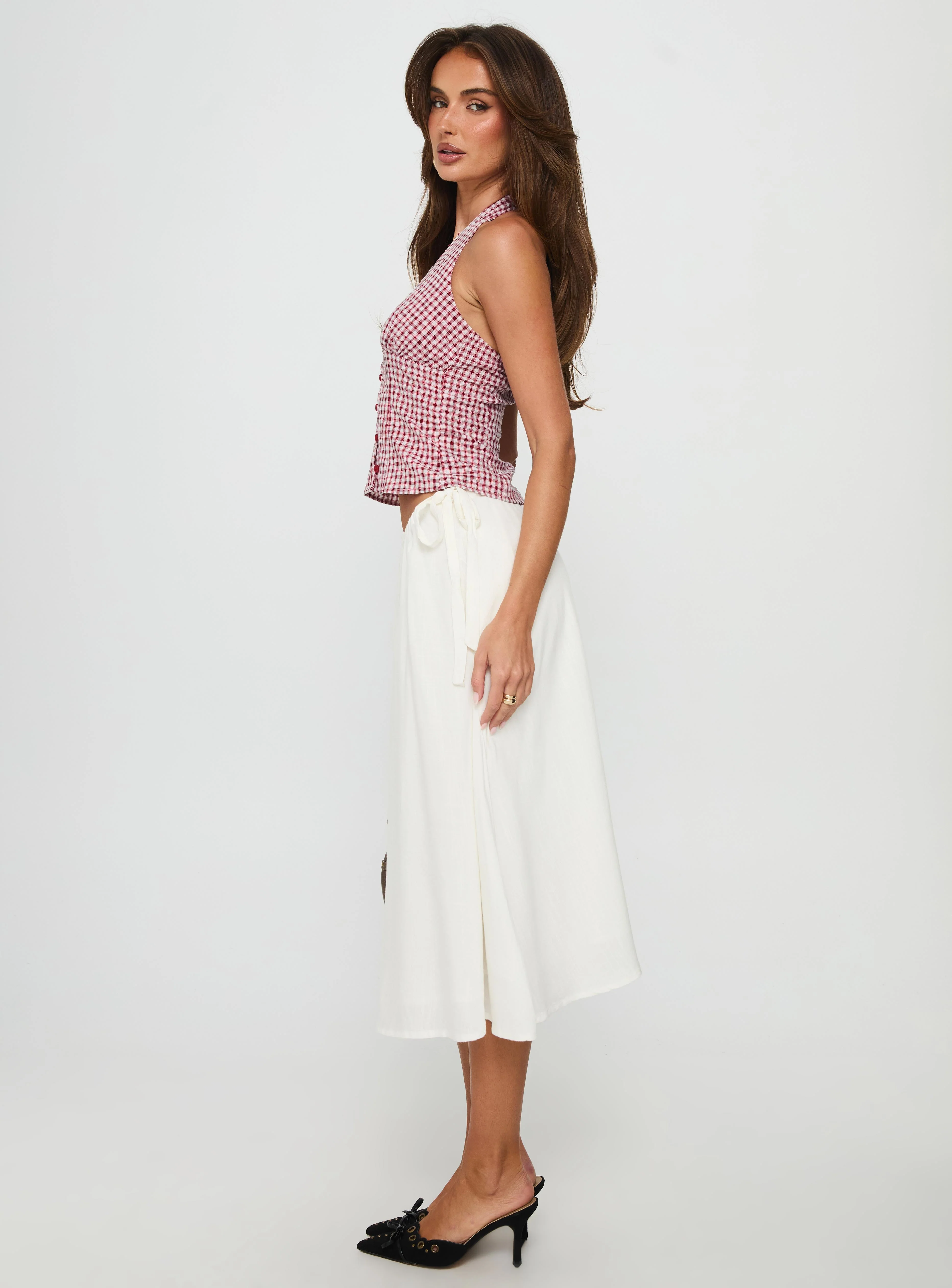 Persuasion Tie Side Midi Skirt White - Image 4