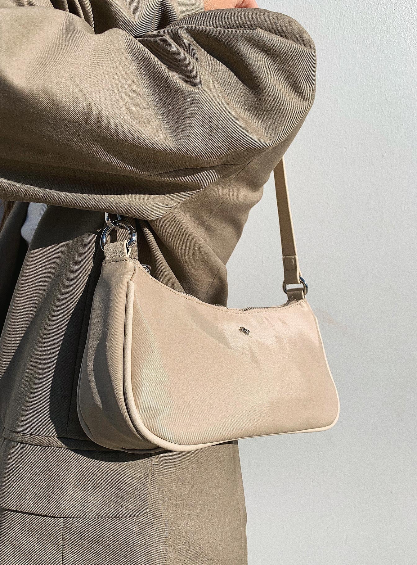 Peta & Jain Piper Bag Beige Nylon Silver Hardware - Image 7