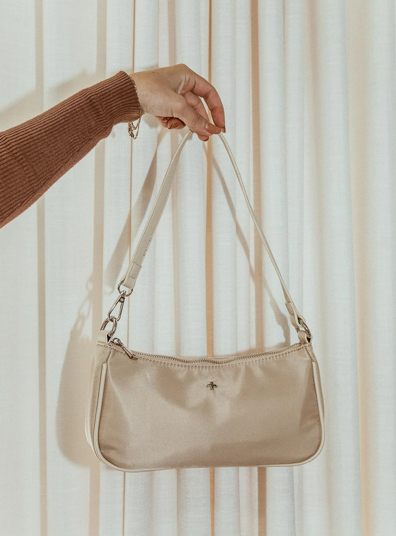 Peta & Jain Piper Bag Beige Nylon Silver Hardware - Image 8