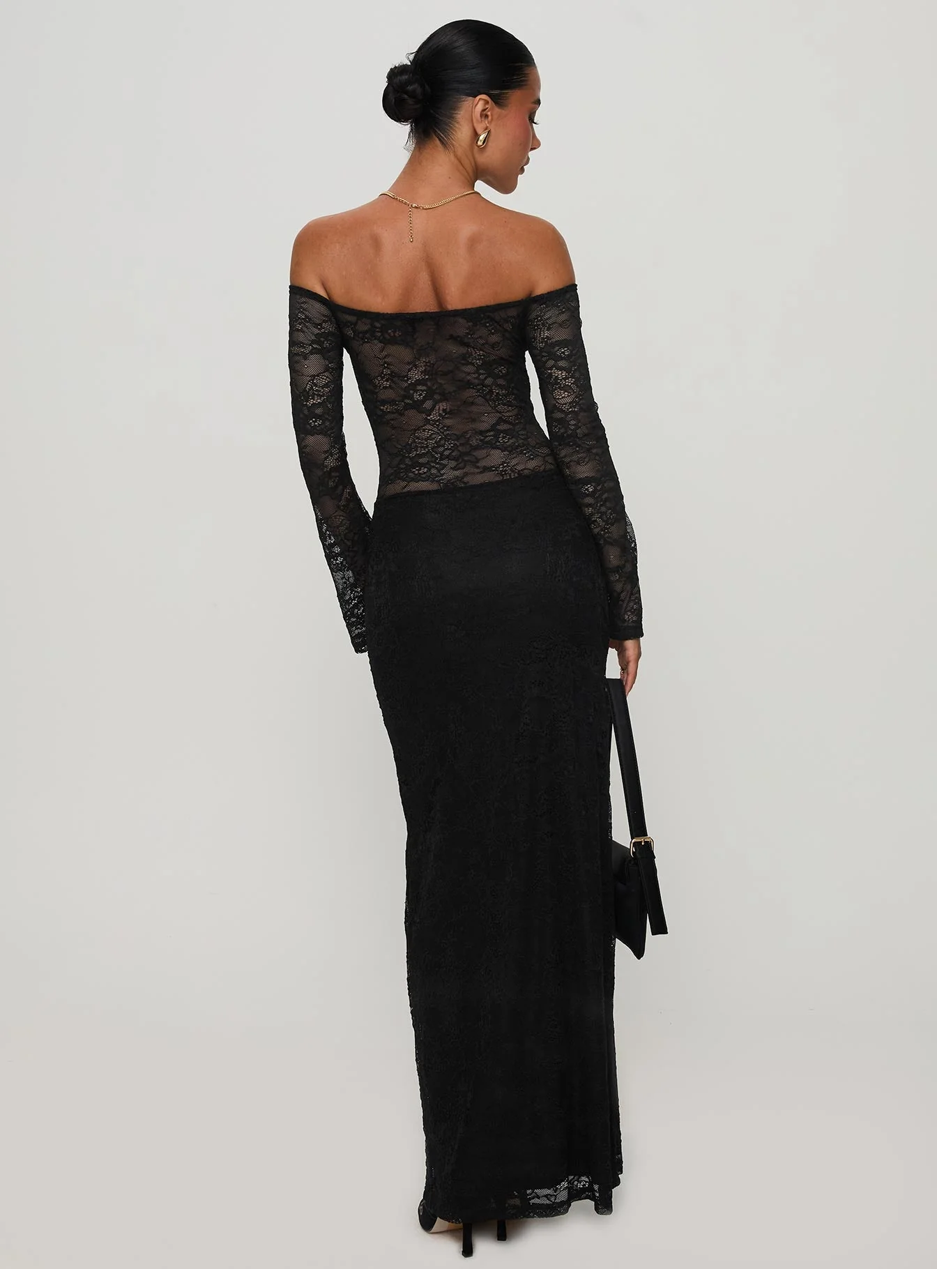 Pinot Grigio Long Sleeve Lace Maxi Dress Black - Image 5