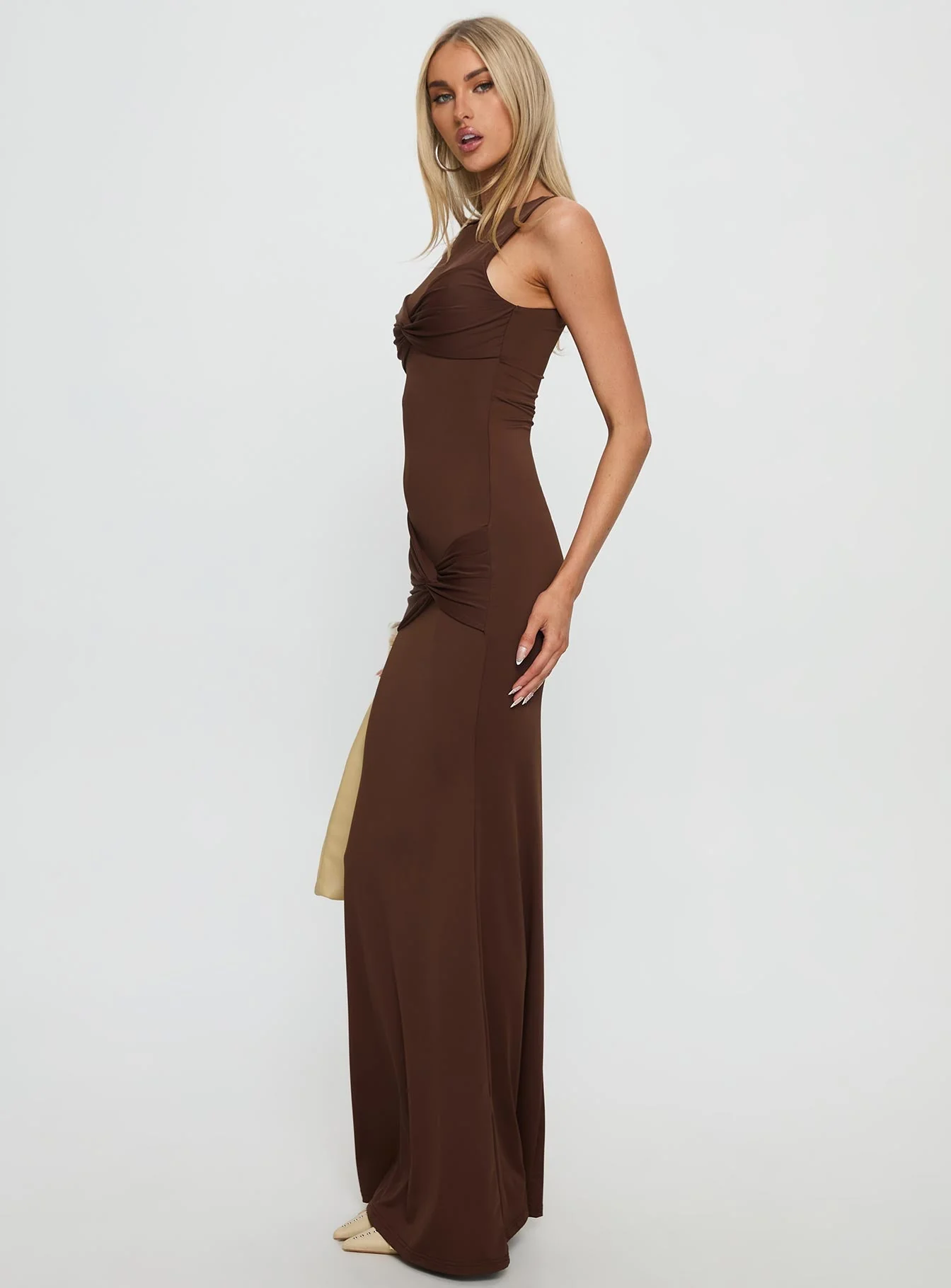 Pivotal Twist Detail Maxi Dress Brown - Image 3