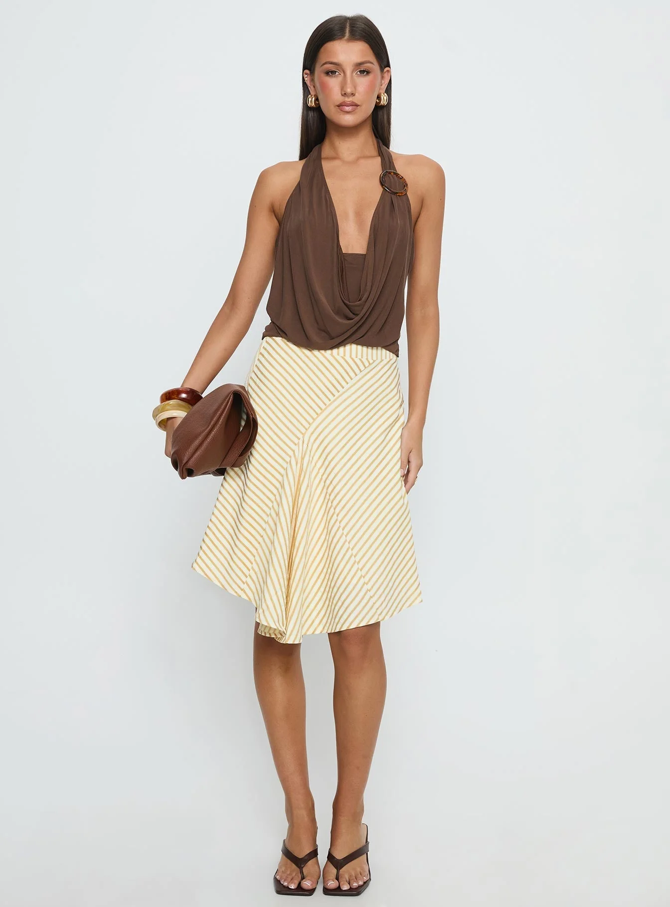 Pleasantries Asymmetrical Midi Skirt Cream Stripe - Image 2