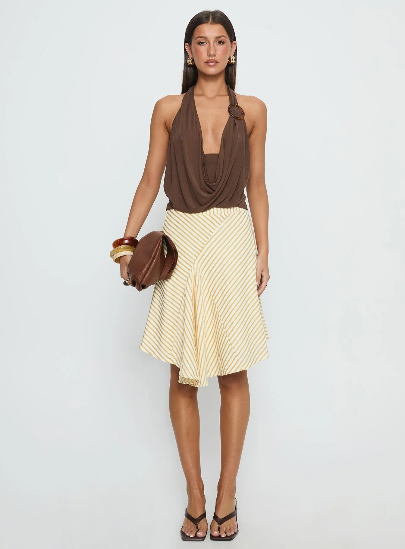 Pleasantries Asymmetrical Midi Skirt Cream Stripe - Image 7
