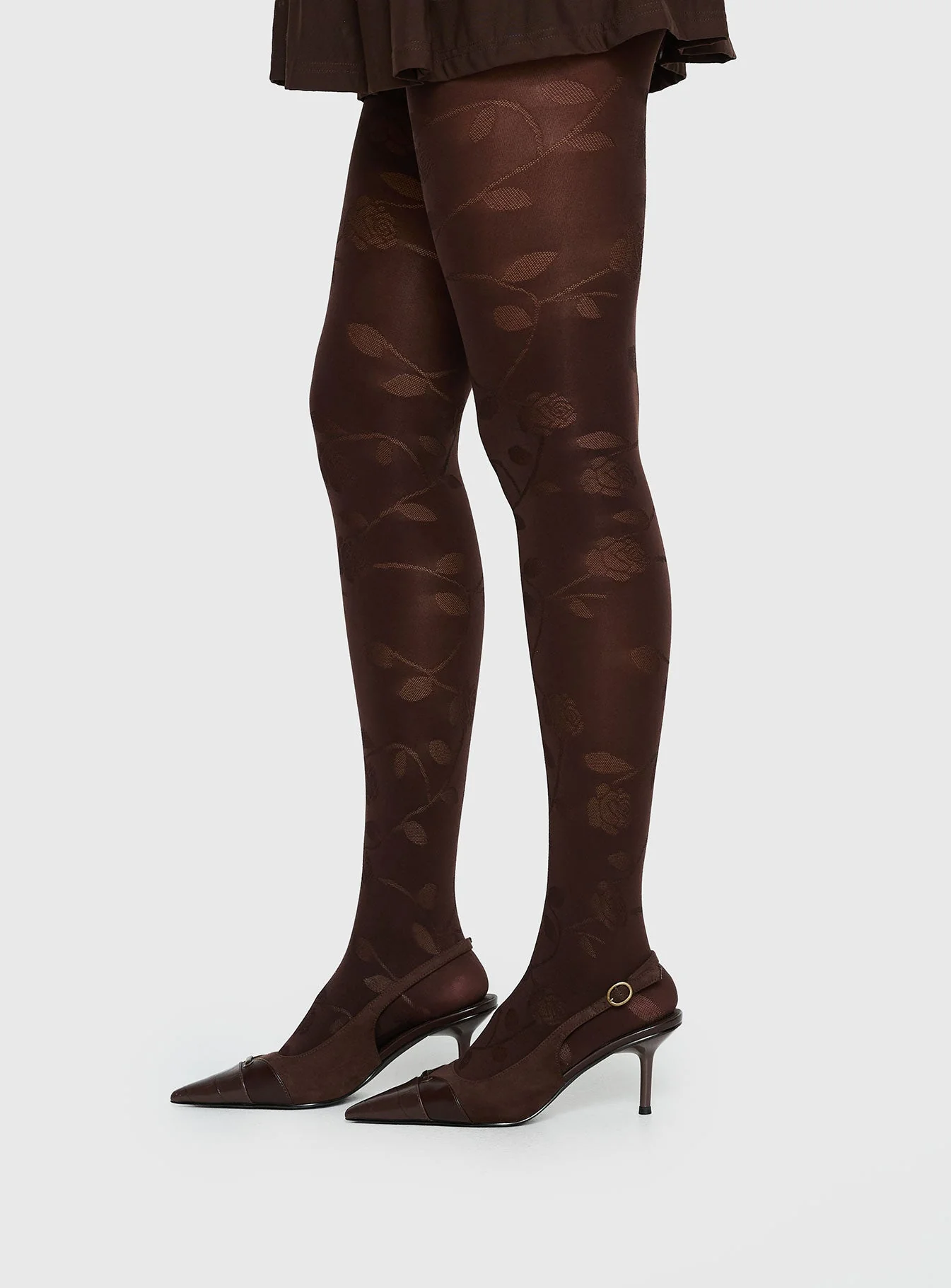 Pomeline Floral Tights Brown - Image 3