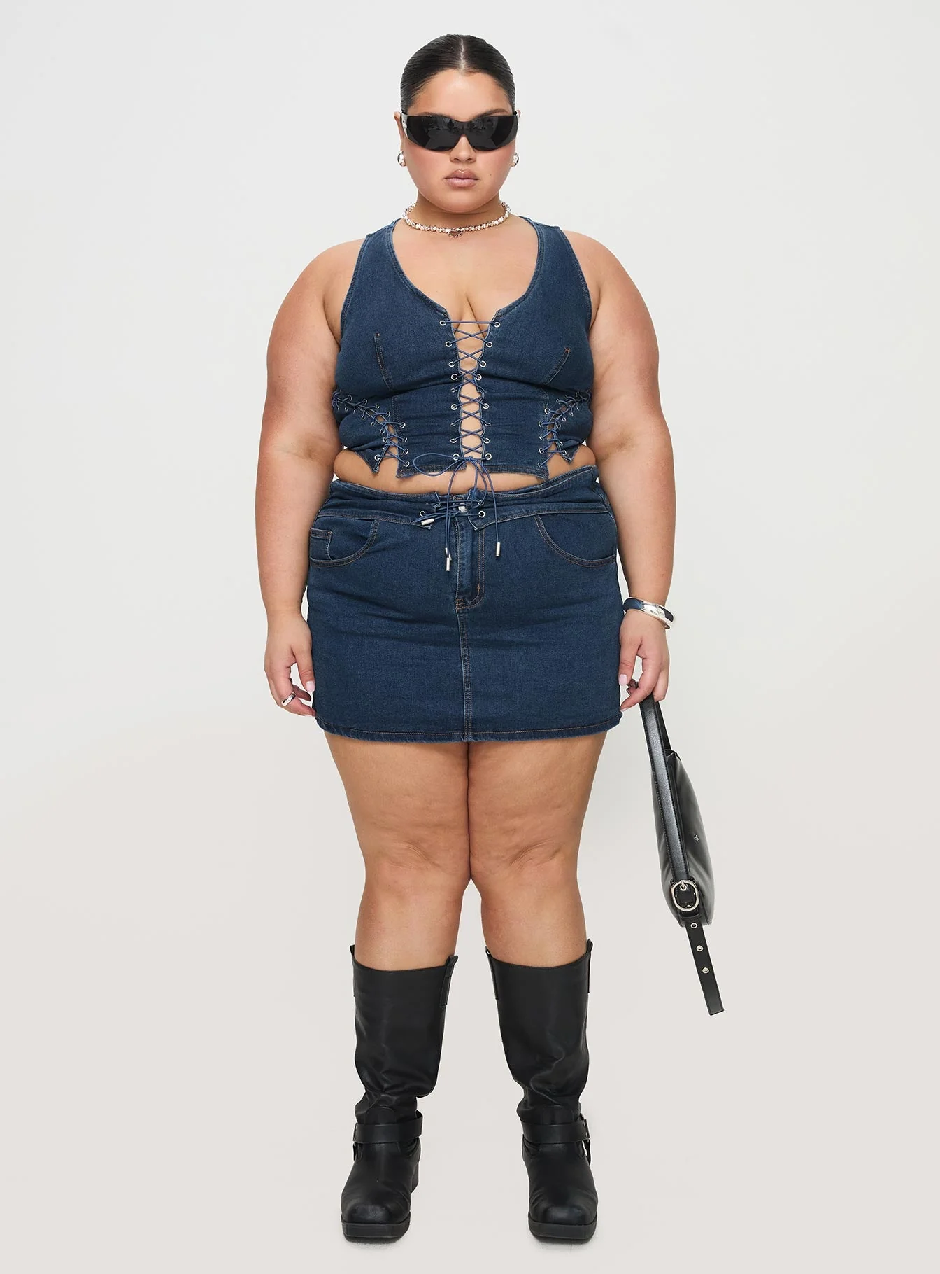 Popular Low Rise Mini Skirt Mid Blue Wash Curve - Image 7