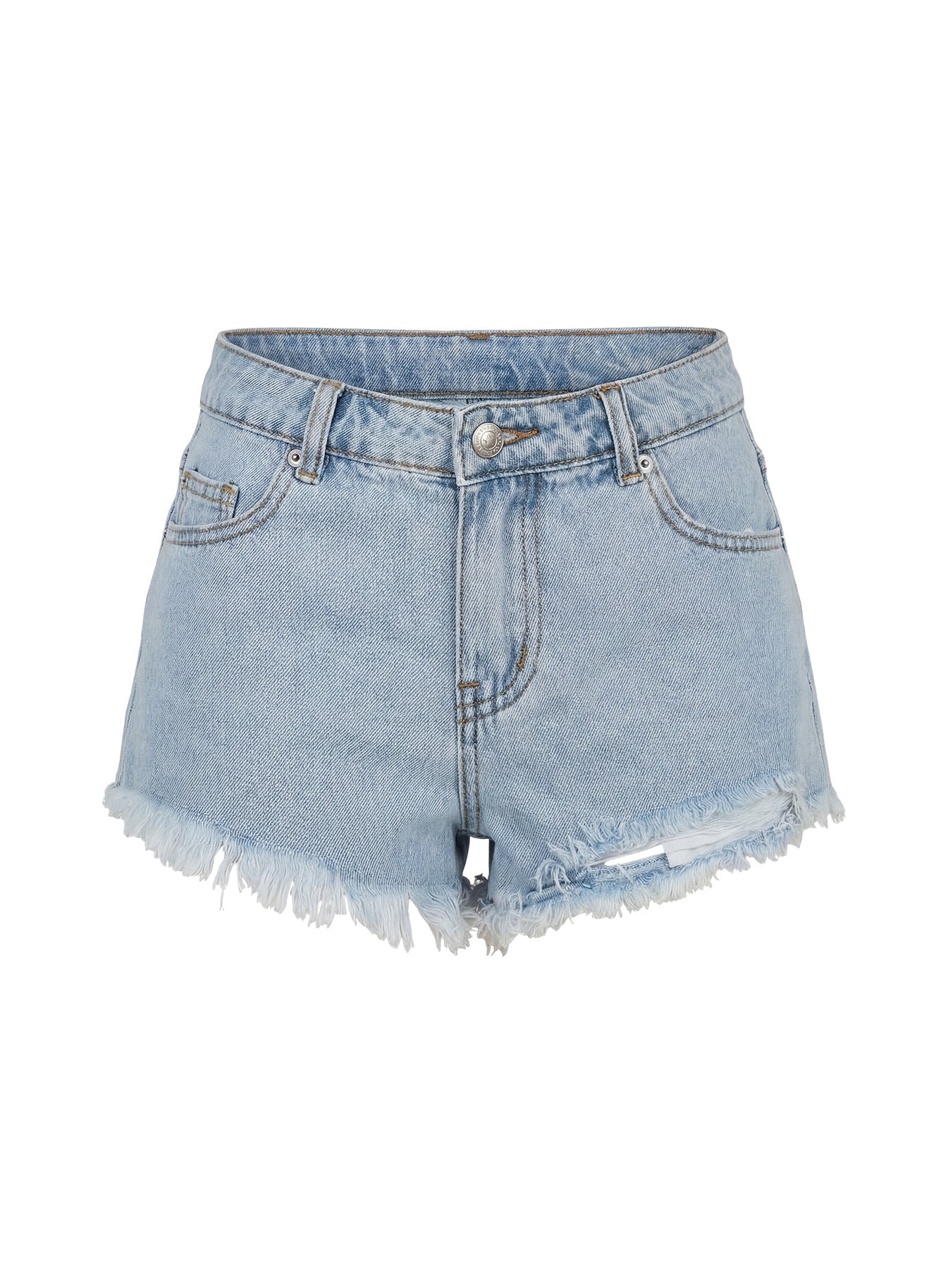 Posse Distressed Micro Denim Shorts Light Blue Wash - Image 12