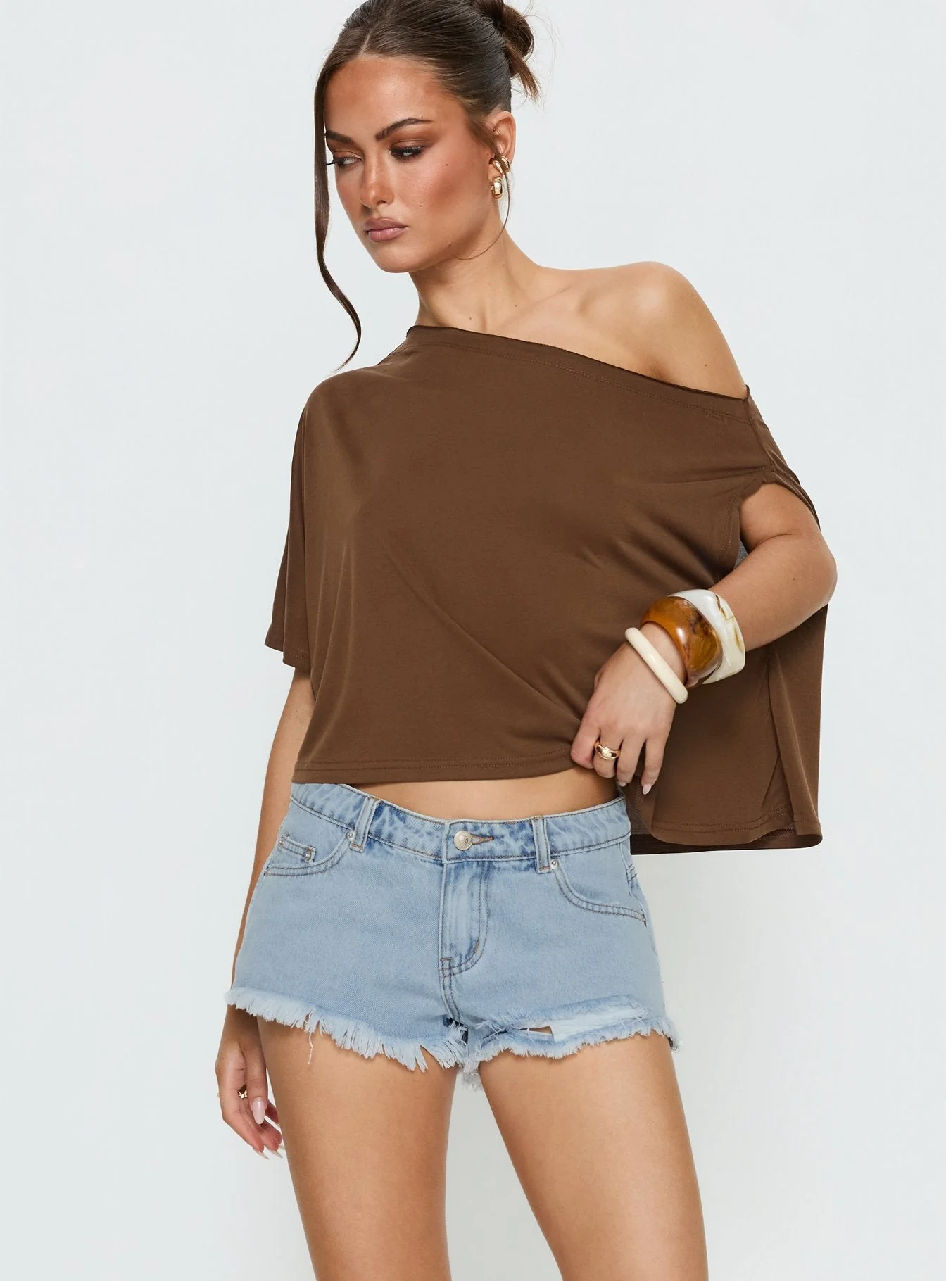 Posse Distressed Micro Denim Shorts Light Blue Wash - Image 2