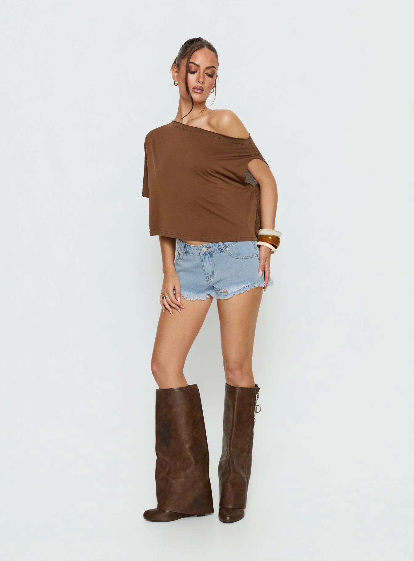 Posse Distressed Micro Denim Shorts Light Blue Wash - Image 3