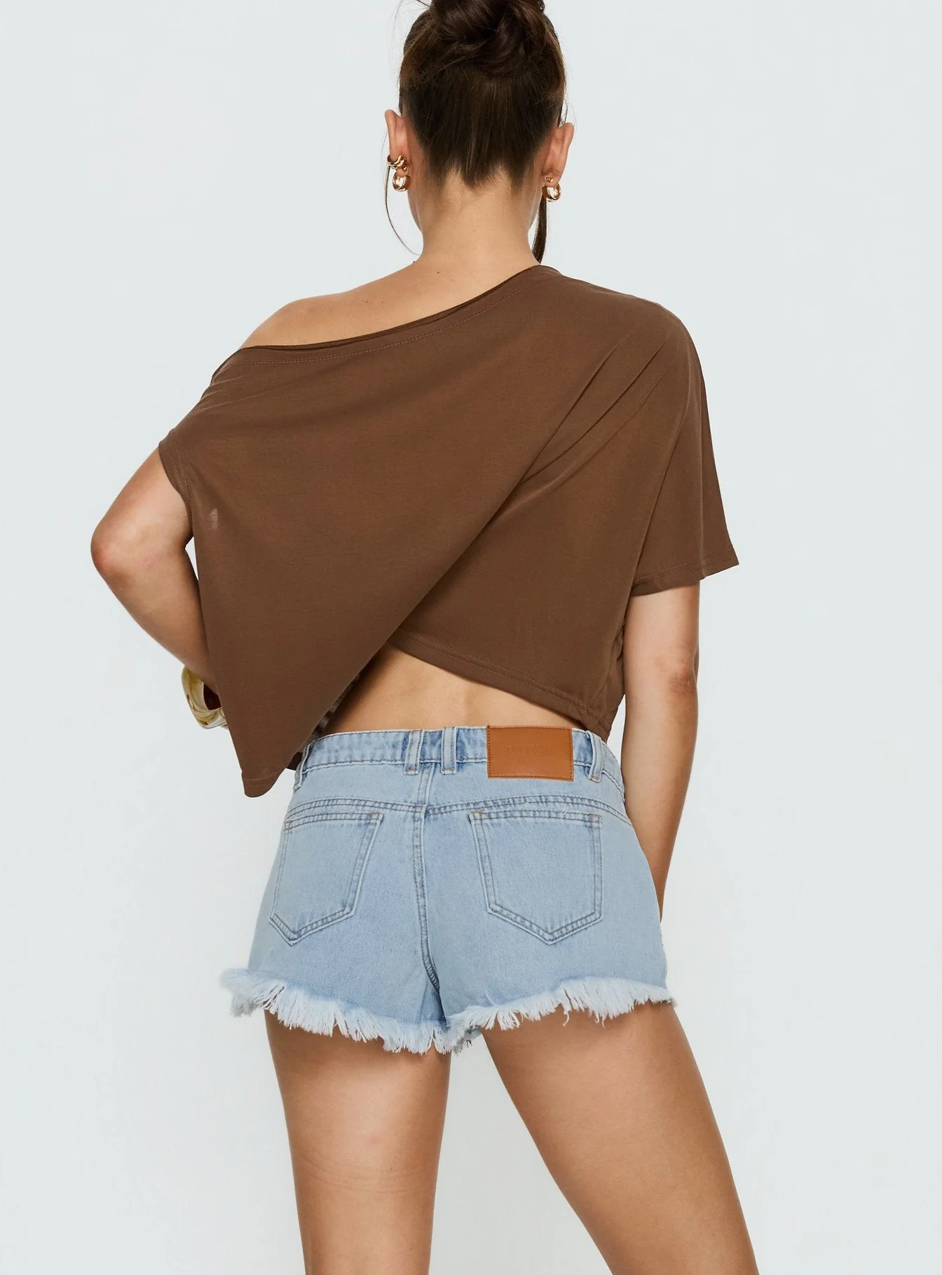 Posse Distressed Micro Denim Shorts Light Blue Wash - Image 5