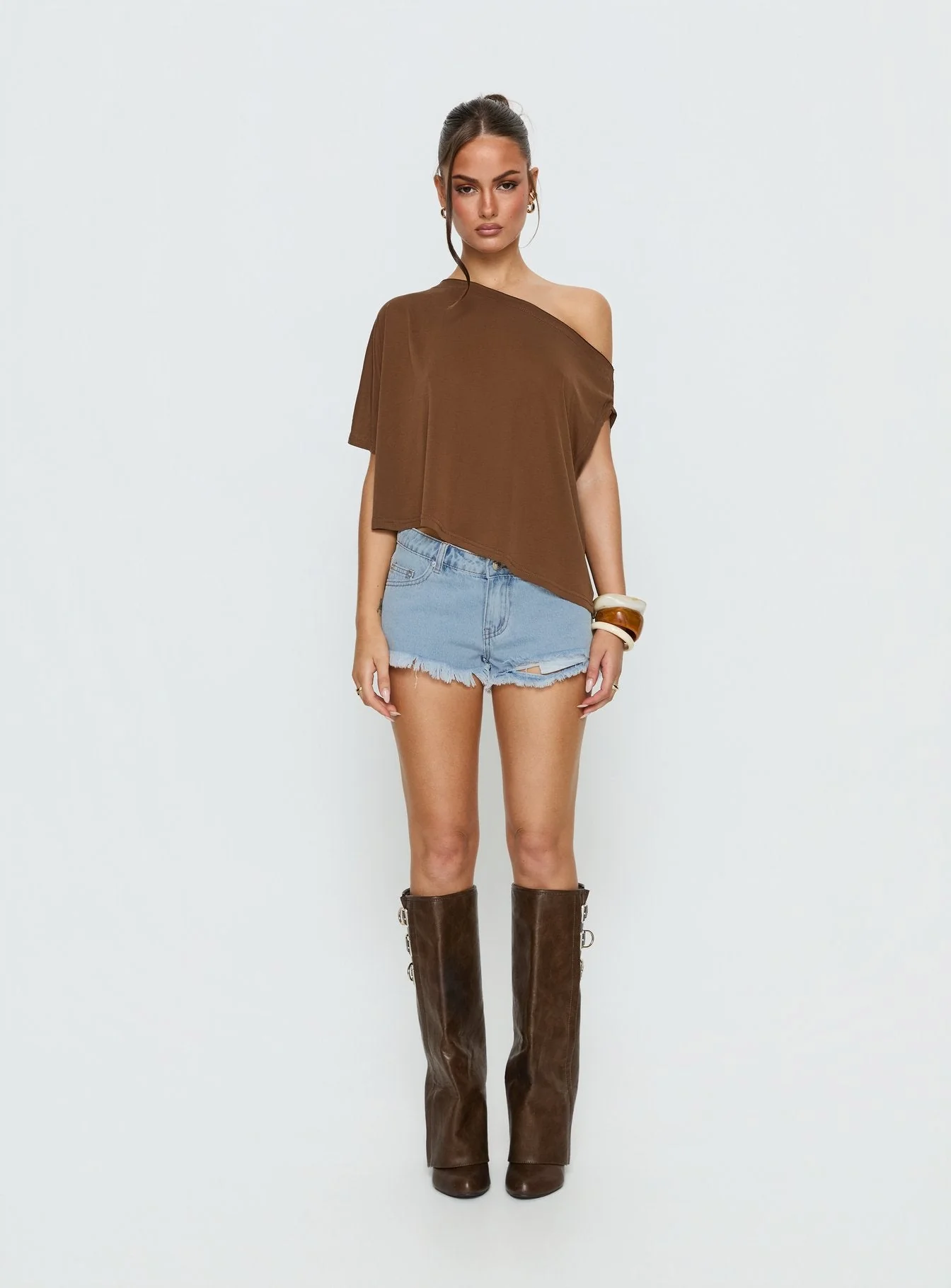 Posse Distressed Micro Denim Shorts Light Blue Wash - Image 7