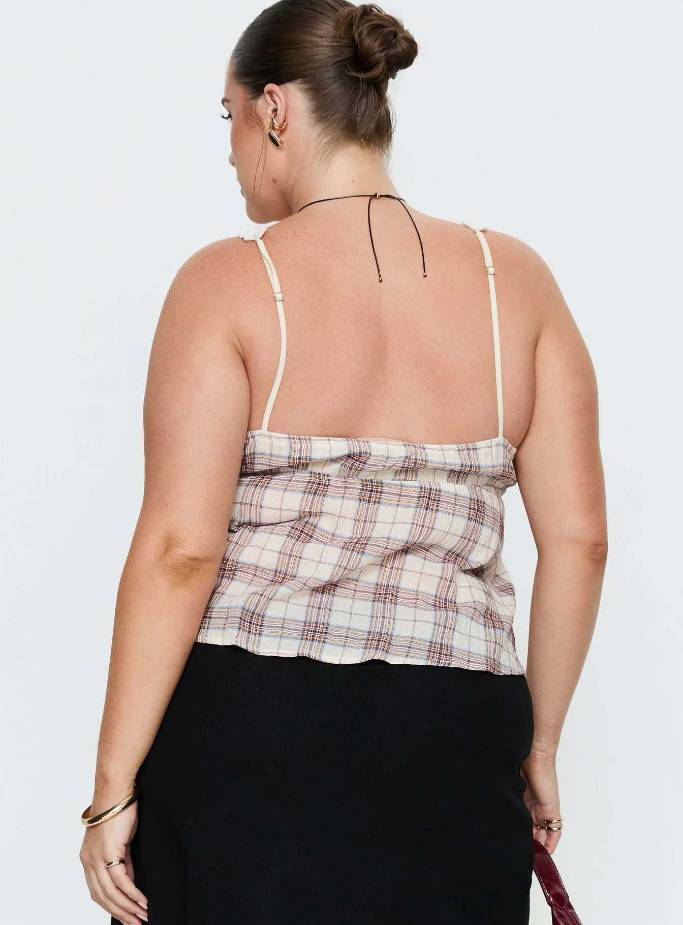 Pretty It Up Tie Detail Top Beige Check Curve - Image 5