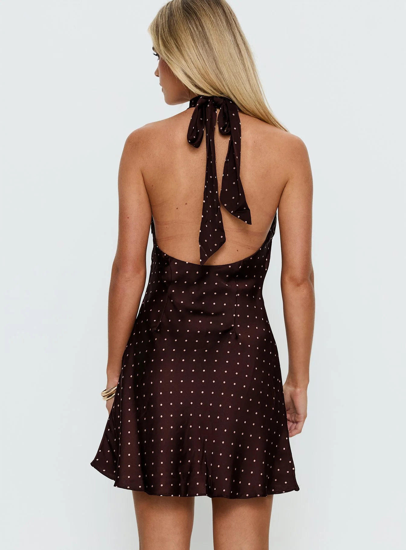 Primevere Halter Mini Dress Burgundy Polka Dot - Image 4