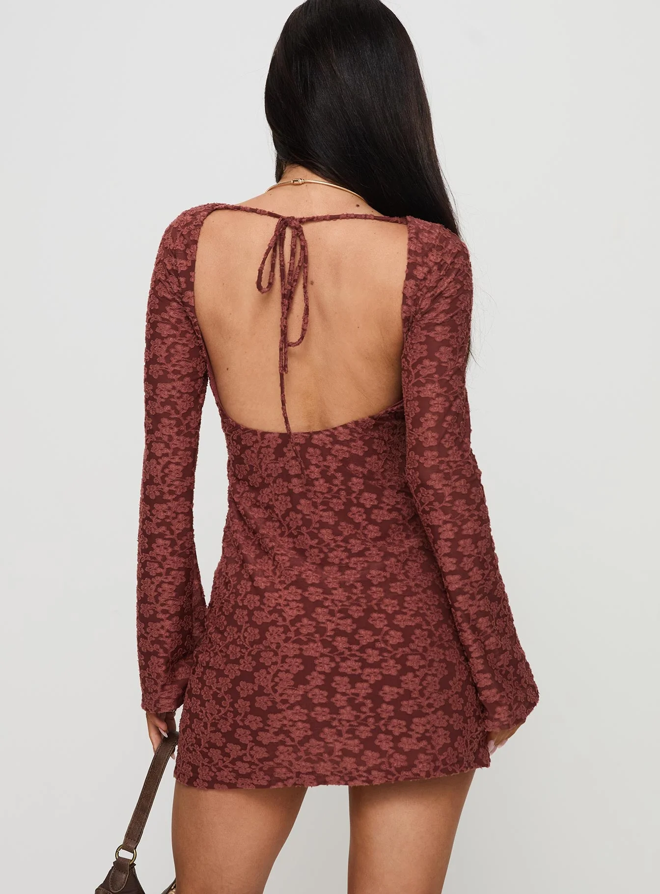 Primrosa Long Sleeve Mini Dress Burgundy - Image 4