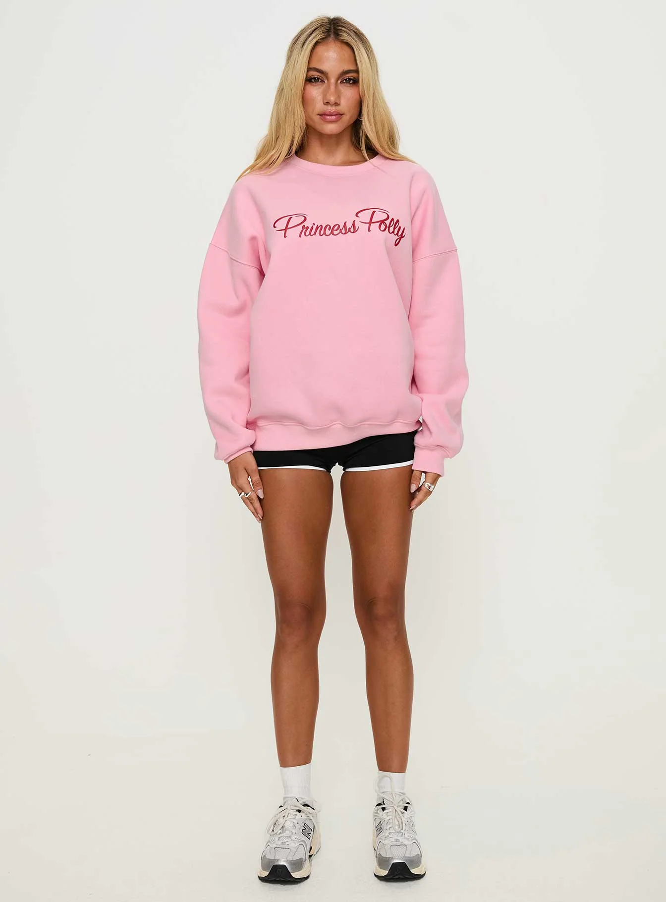Princess Polly Classic Crew Neck Sweatshirt Bubble Text Pink - Image 6