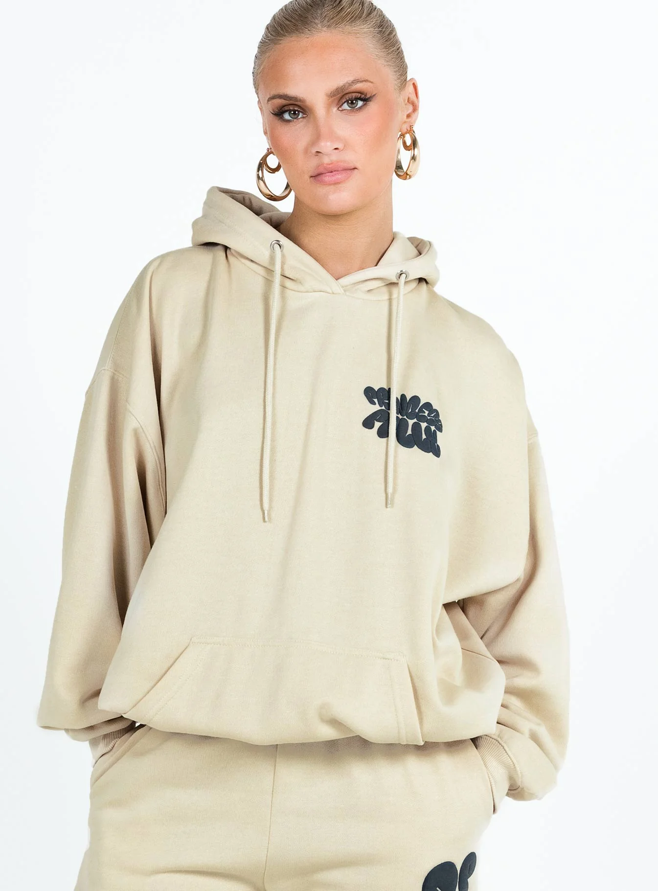 Princess Polly Hooded Sweatshirt Bubble Text Stone / Slate - Image 2