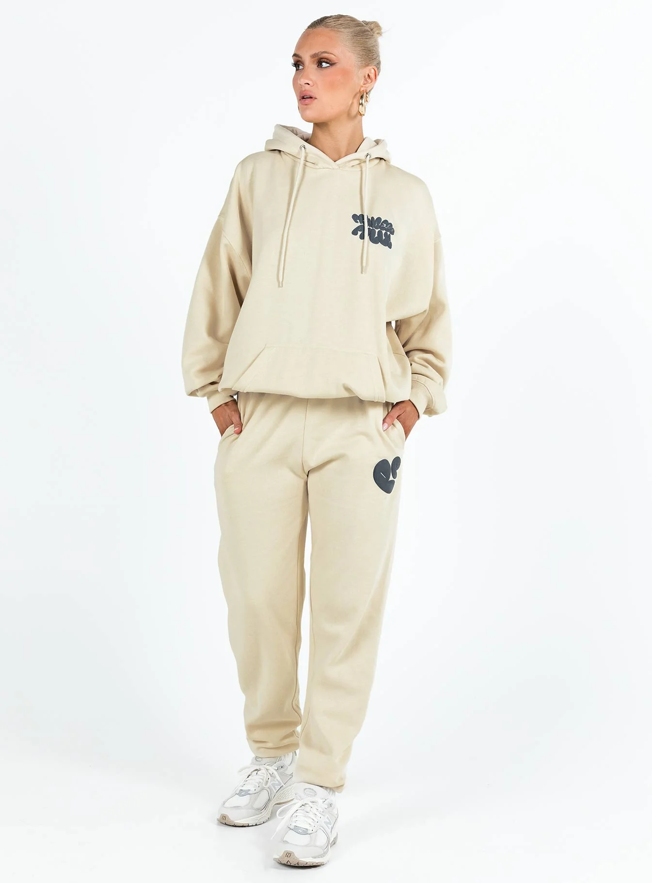 Princess Polly Hooded Sweatshirt Bubble Text Stone / Slate - Image 3