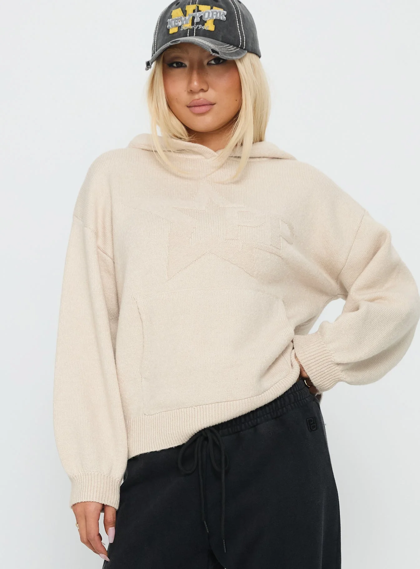 Princess Polly Knit Hoodie Beige - Image 2