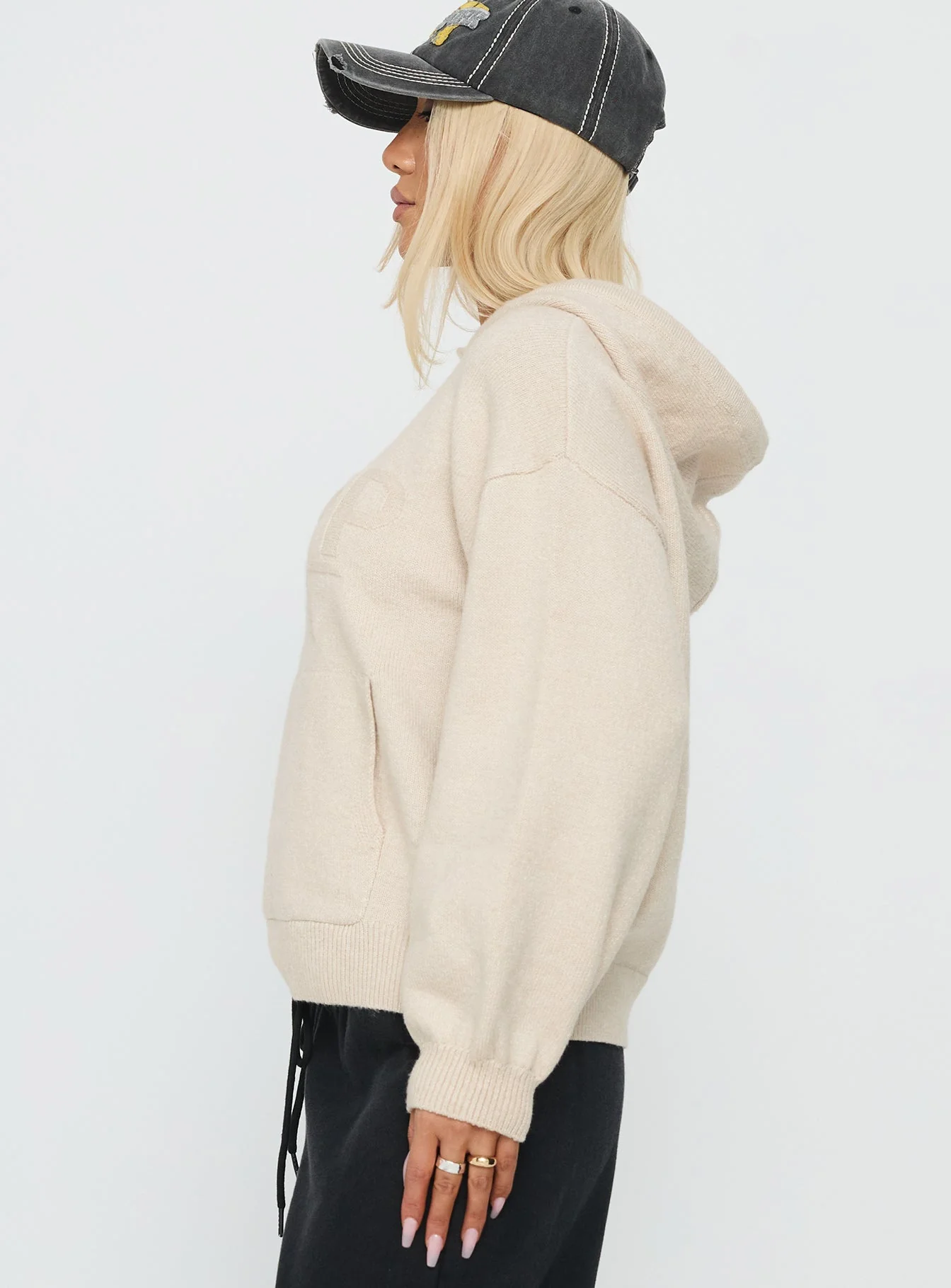 Princess Polly Knit Hoodie Beige - Image 4