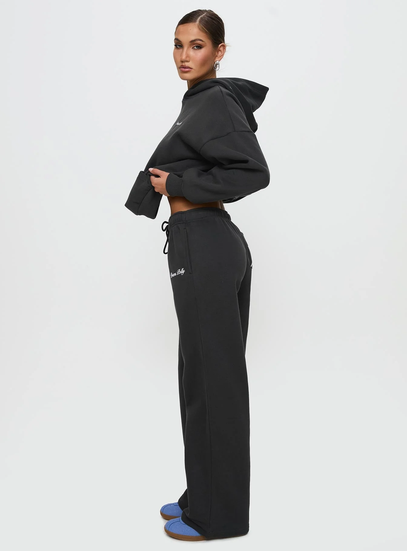Princess Polly Wide Leg Track Pant Bubble Script Charcoal - Image 3