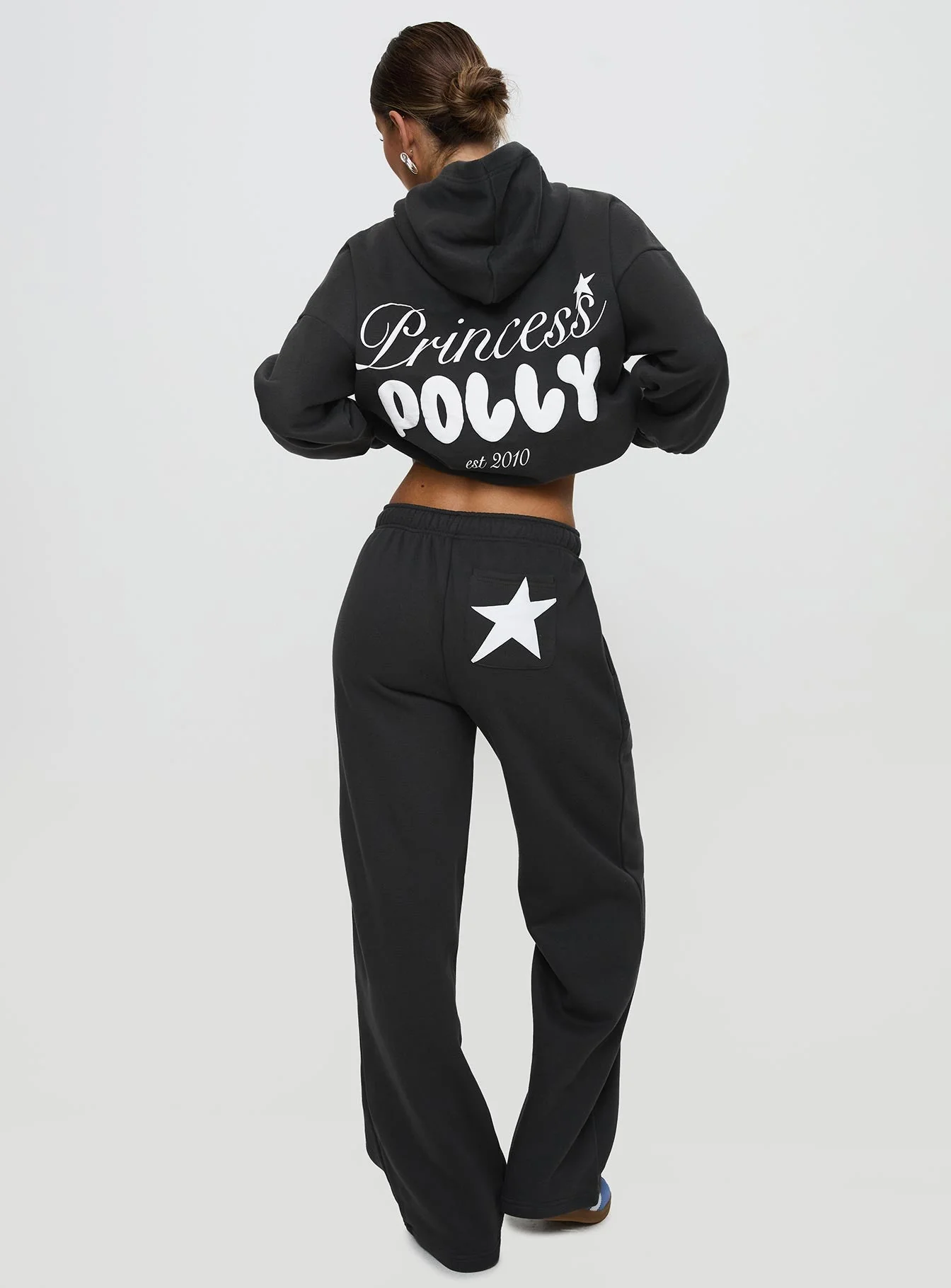 Princess Polly Wide Leg Track Pant Bubble Script Charcoal - Image 4