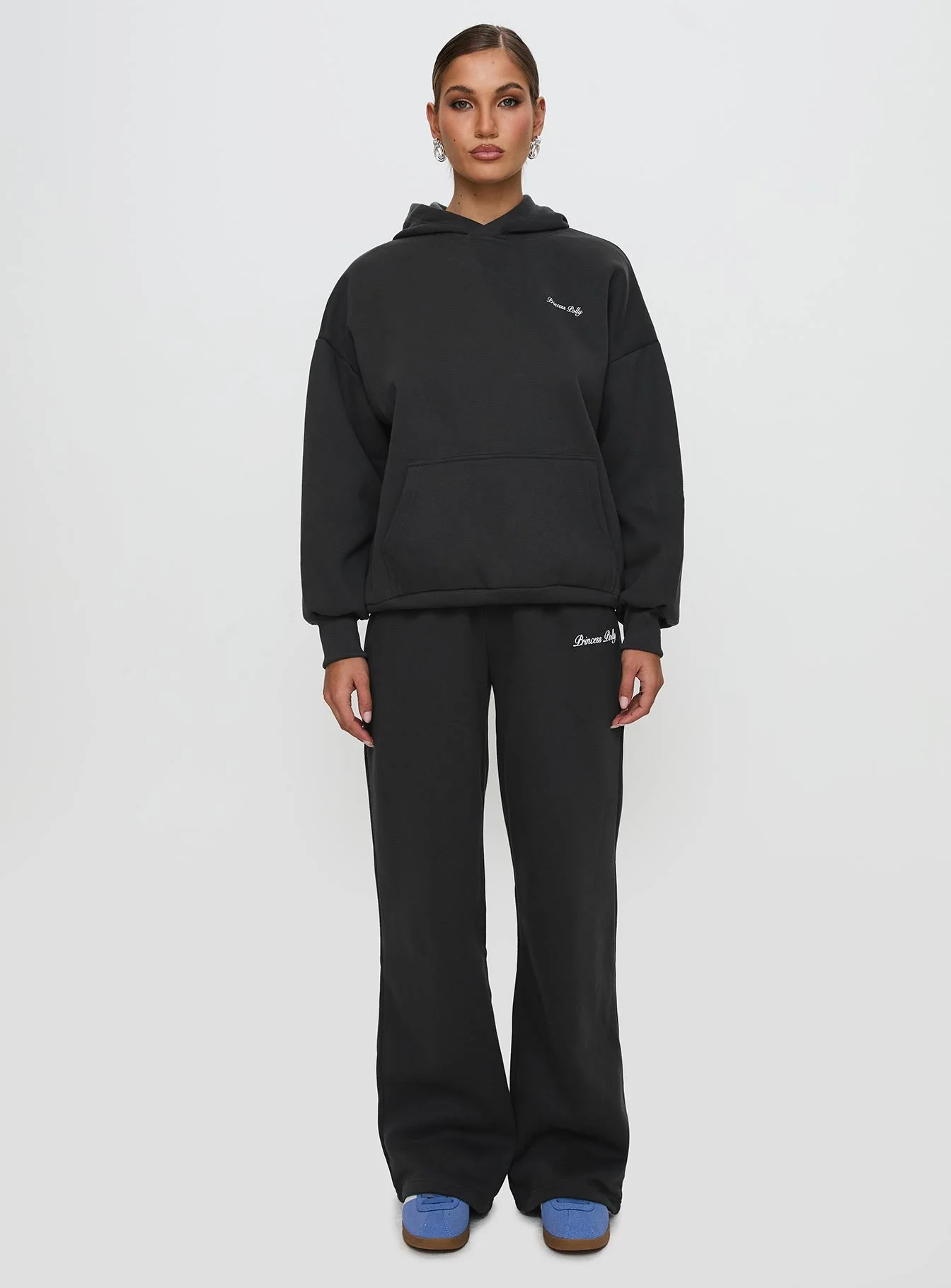 Princess Polly Wide Leg Track Pant Bubble Script Charcoal - Image 6