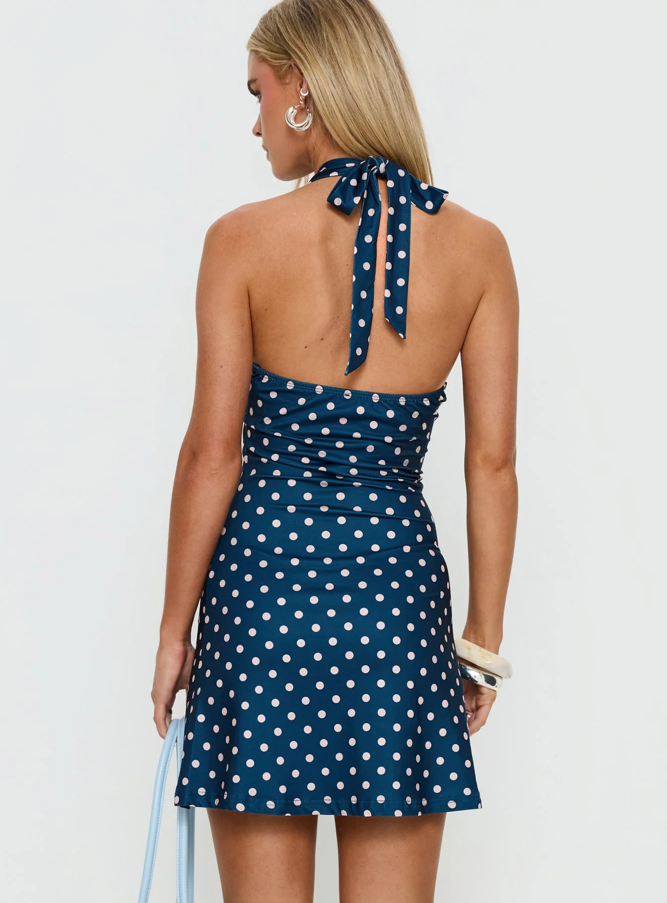 Priscelle Halter Mini Dress Navy / Pink Polka Dot - Image 4