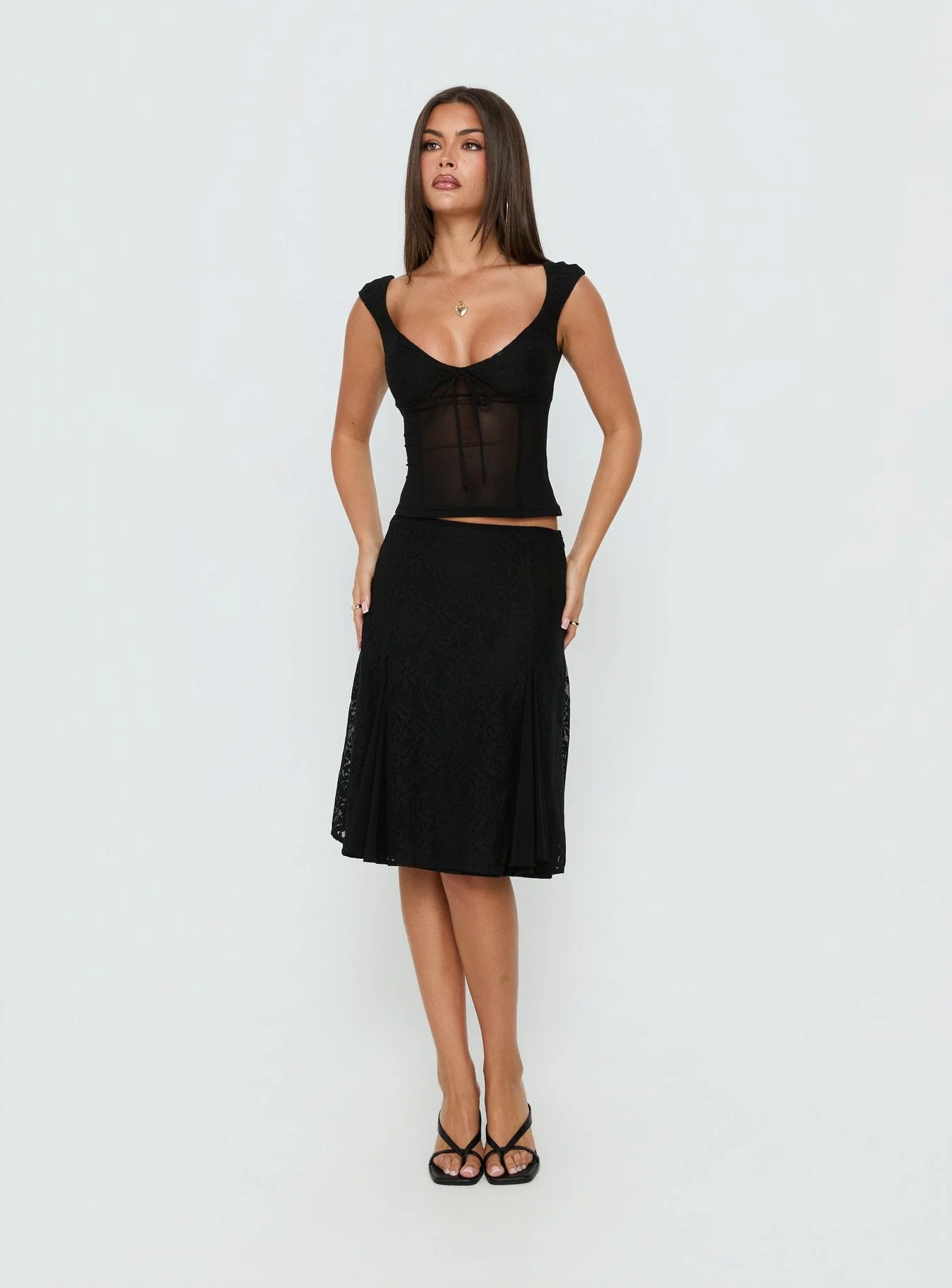 Quani Lace Midi Skirt Black - Image 3
