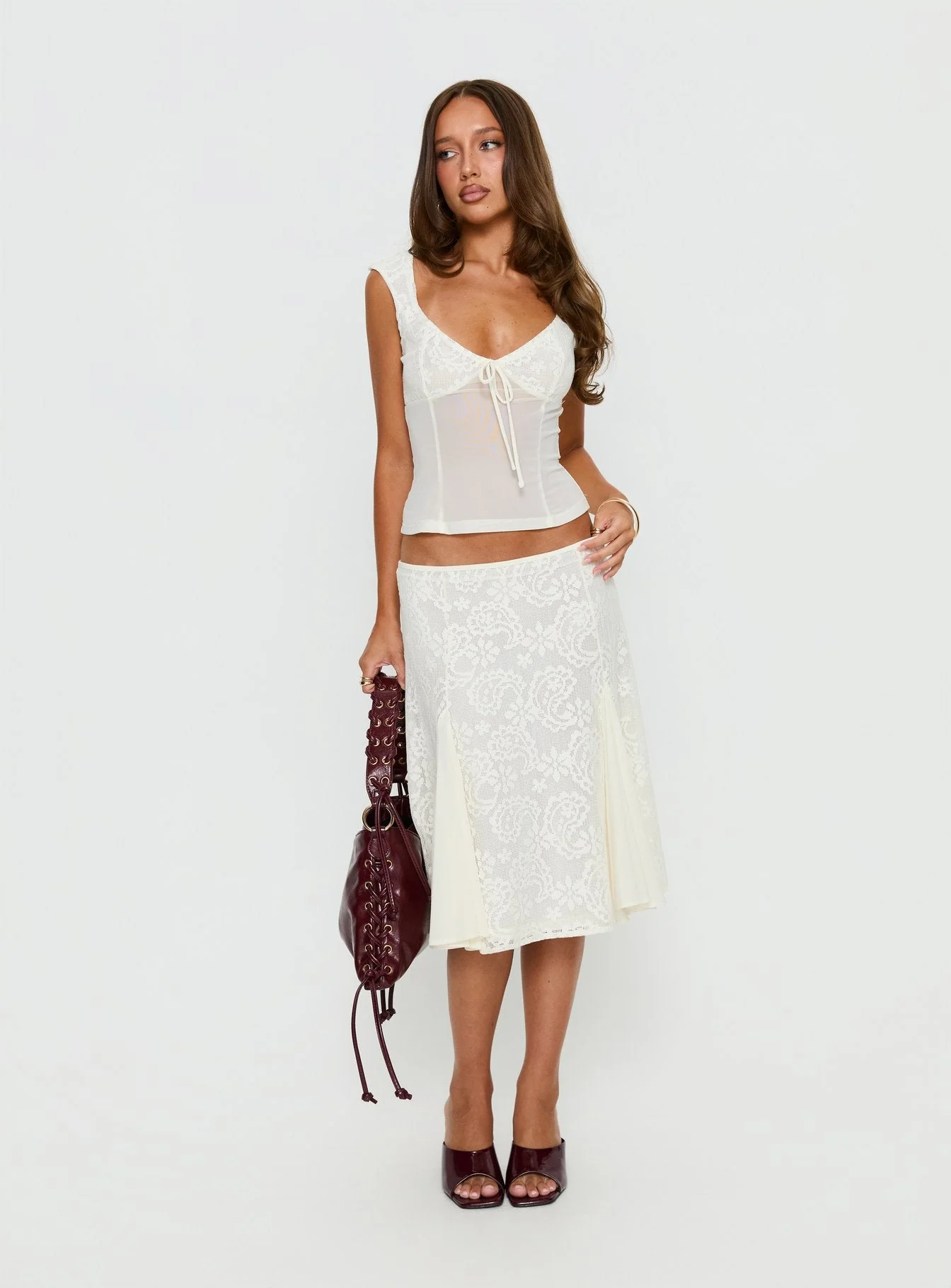 Quani Lace Midi Skirt Cream - Image 3
