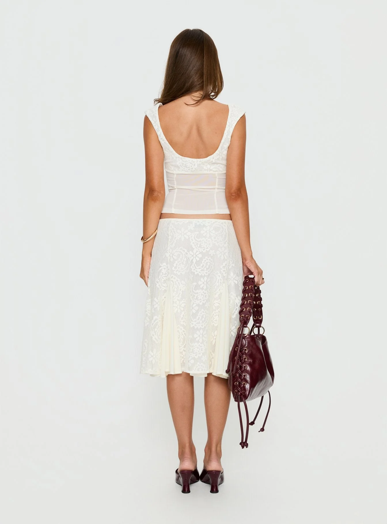 Quani Lace Midi Skirt Cream - Image 5