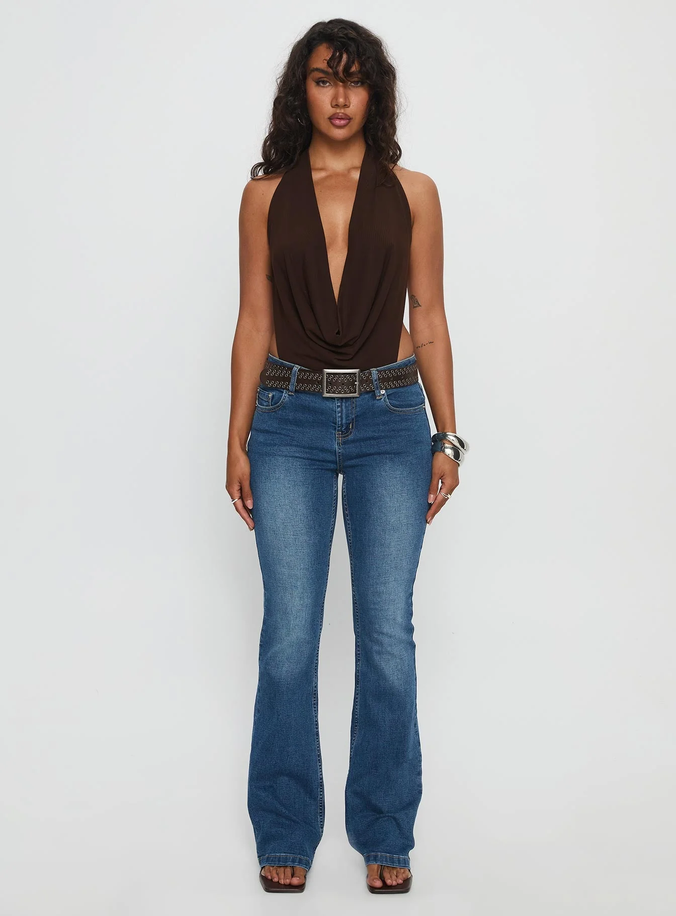 Quinna Plunge Neck Backless Bodysuit Chocolate - Image 7
