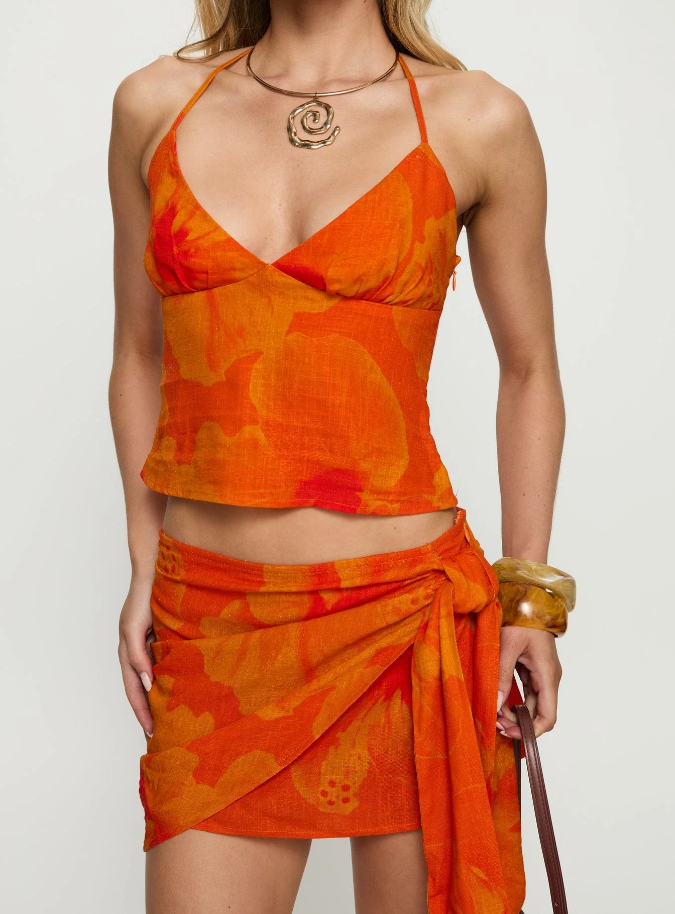 Quintana Wrap Mini Skirt Orange Floral - Image 6