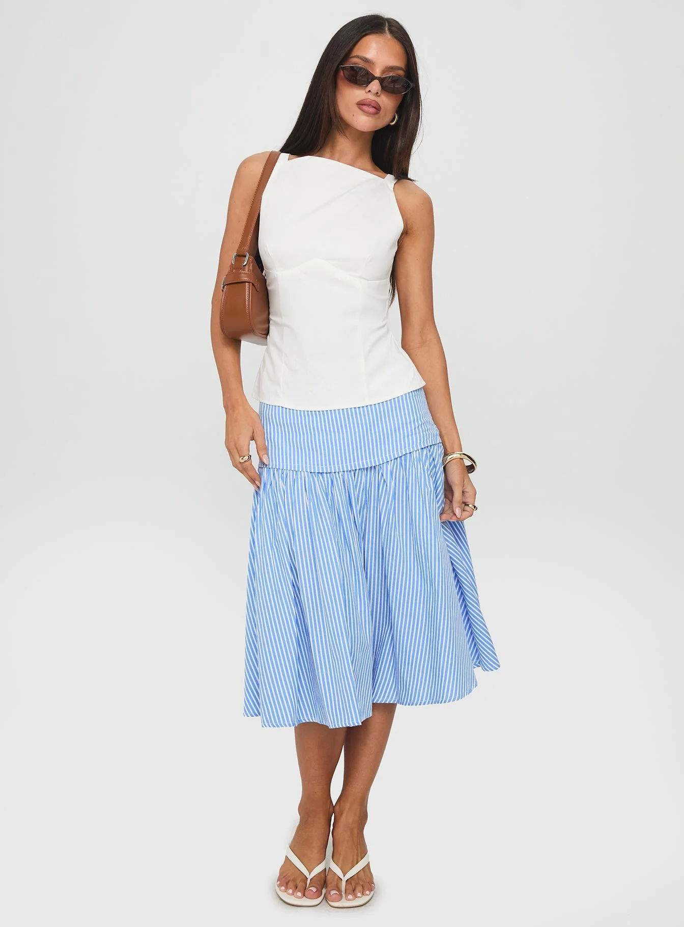 Raelan Tiered Midi Skirt Blue Stripe - Image 2