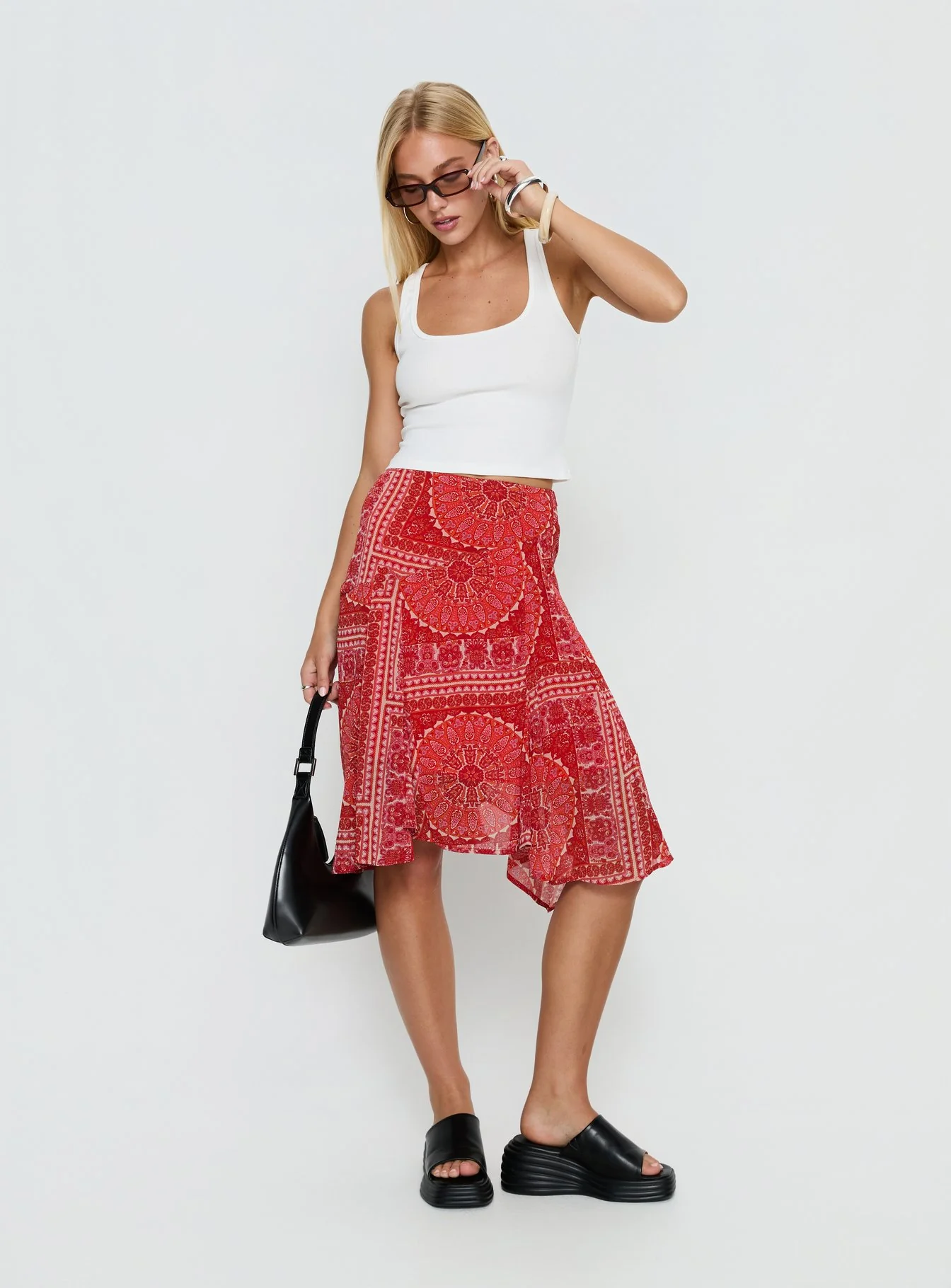 Raenah Asymmetrical Midi Skirt Red Paisley - Image 2