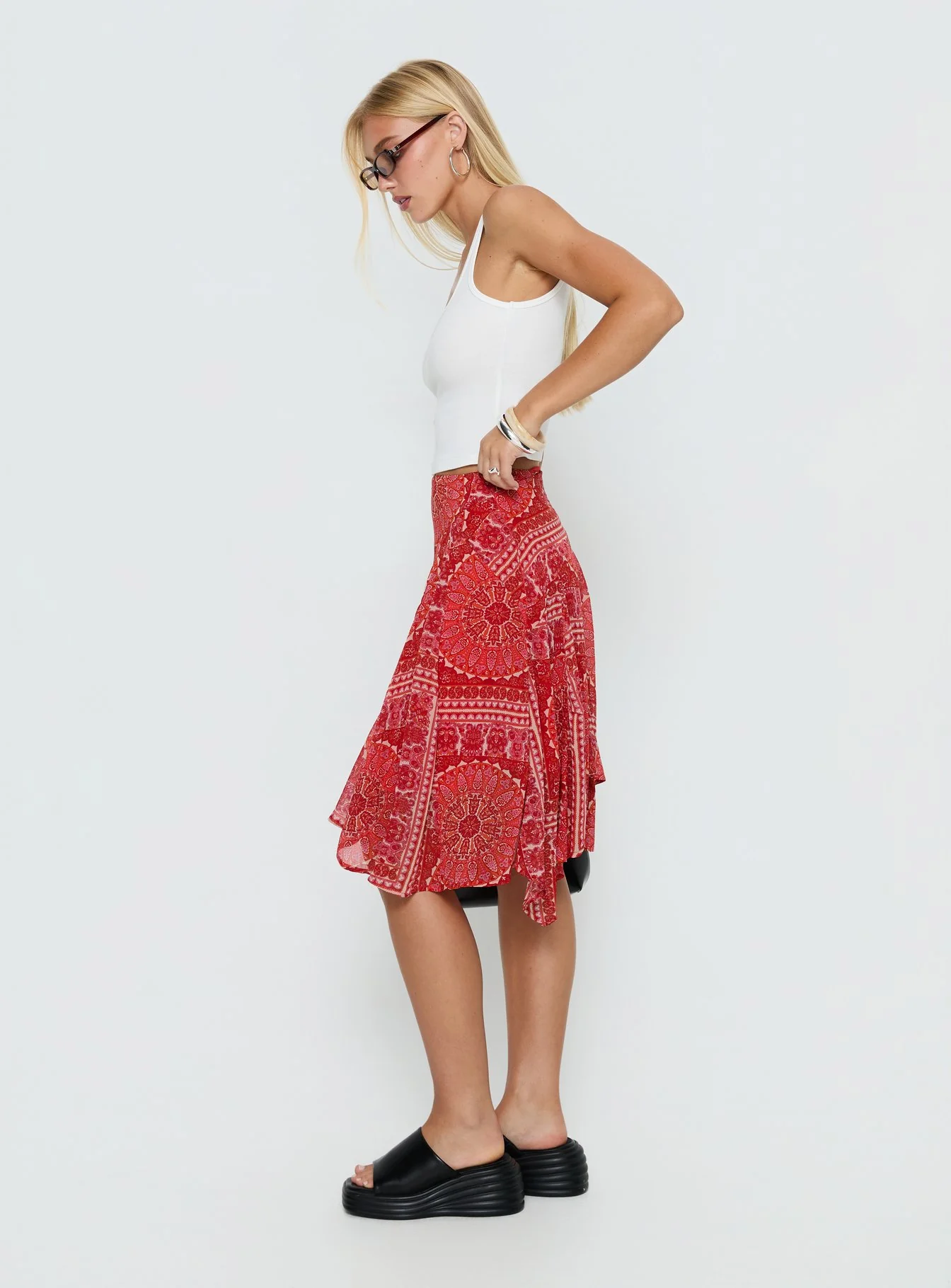 Raenah Asymmetrical Midi Skirt Red Paisley - Image 3