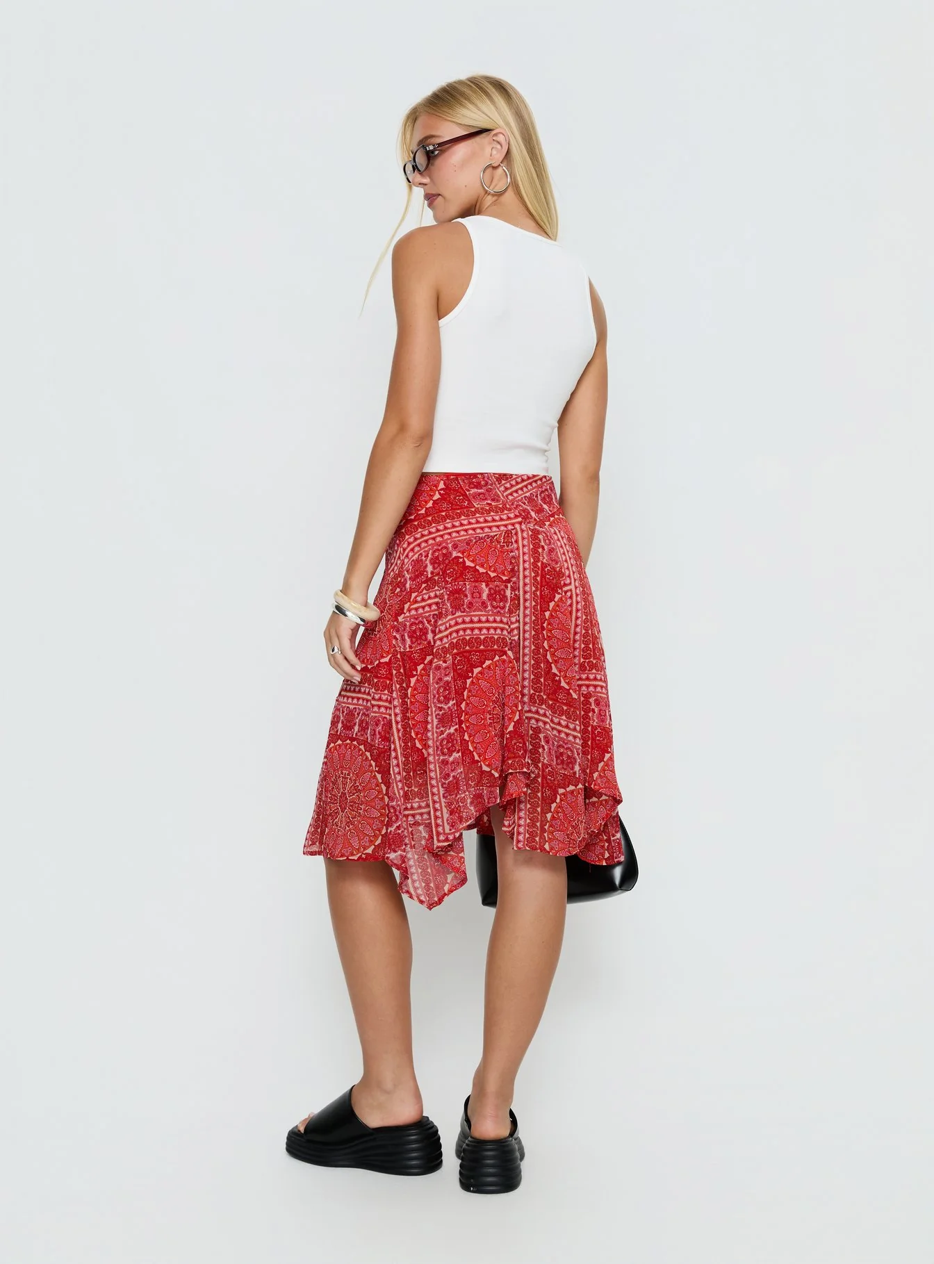 Raenah Asymmetrical Midi Skirt Red Paisley - Image 4