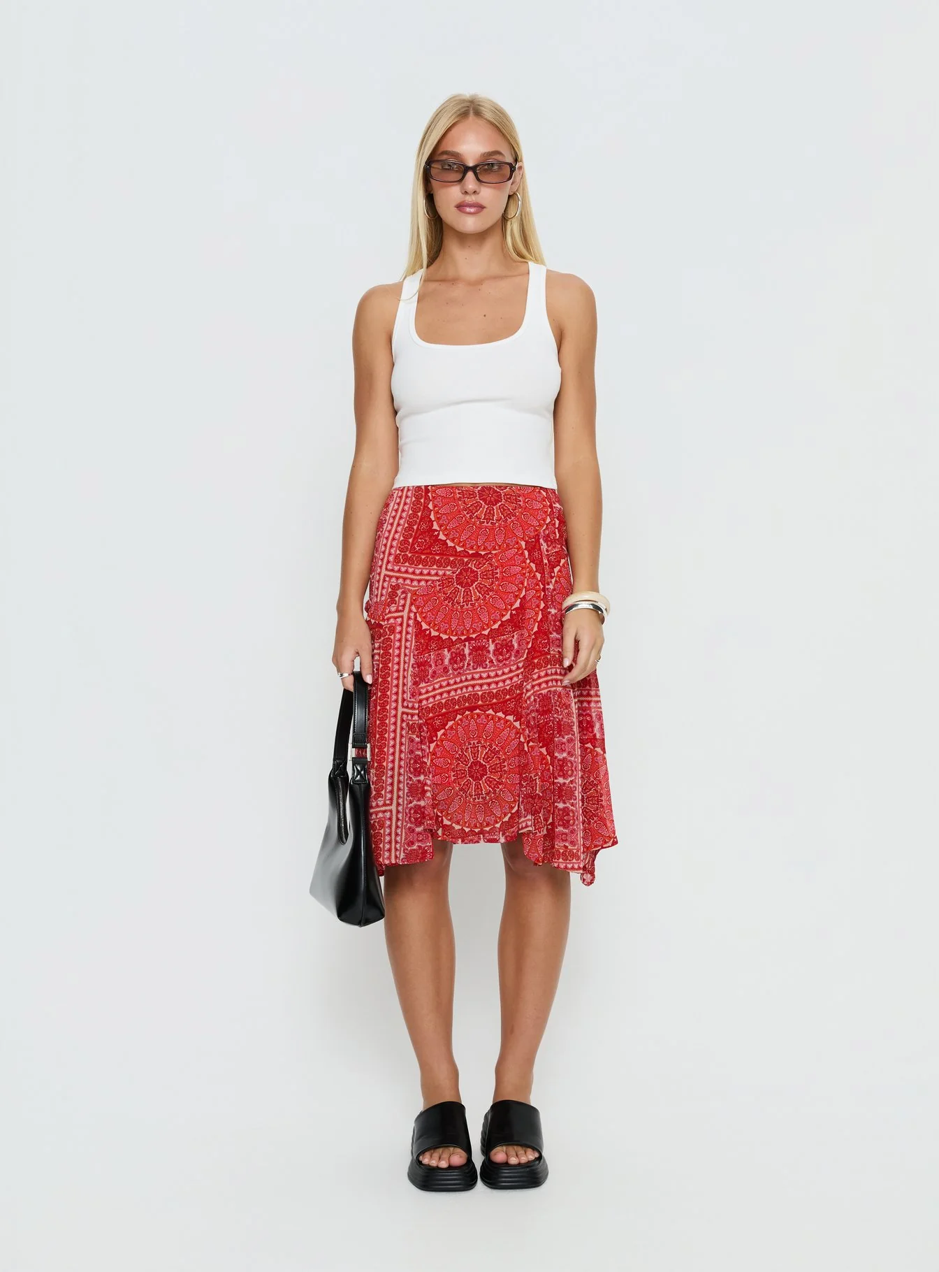 Raenah Asymmetrical Midi Skirt Red Paisley - Image 6