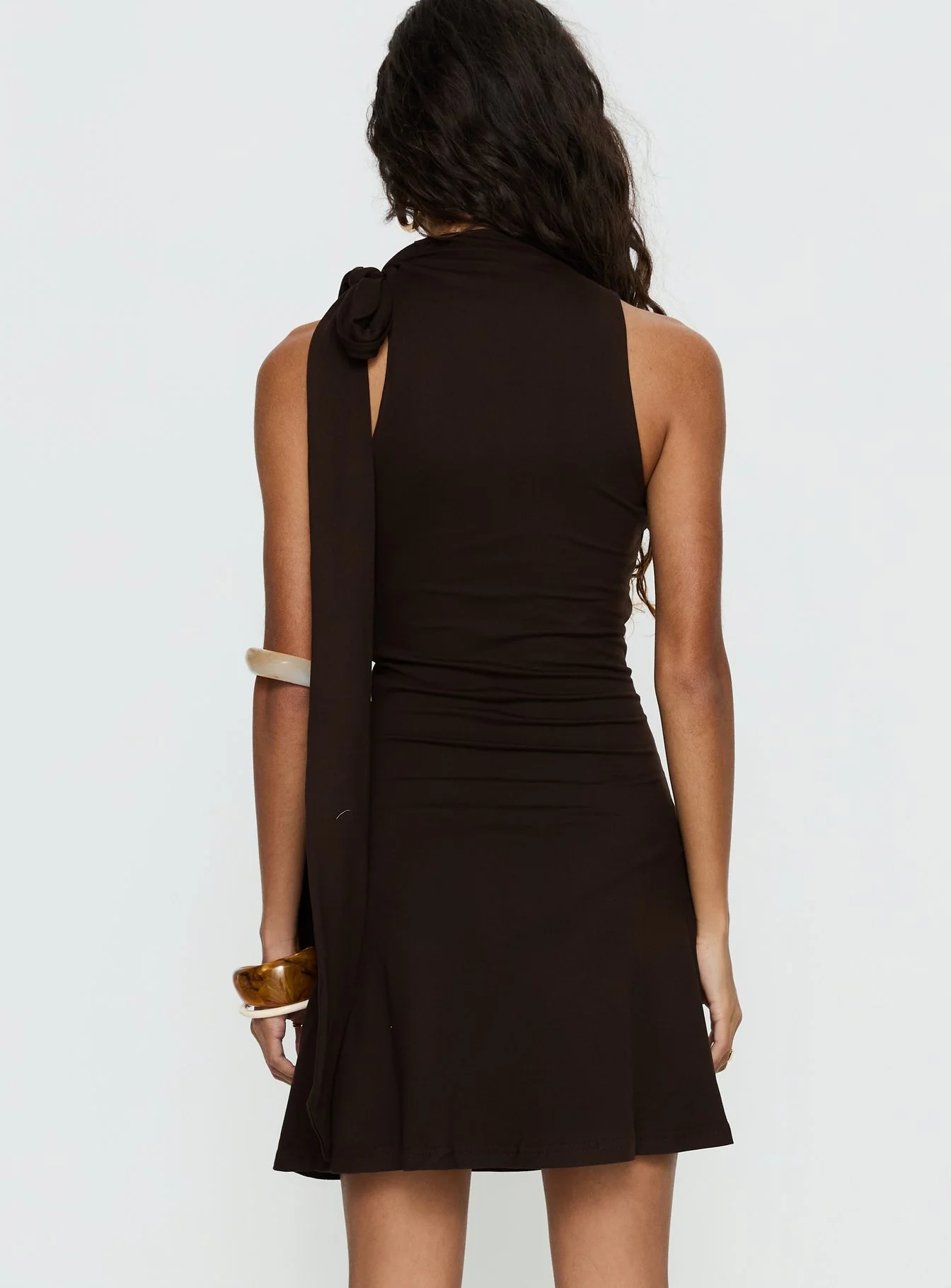 Rafaelia Ruched Scarf Mini Dress Chocolate - Image 4