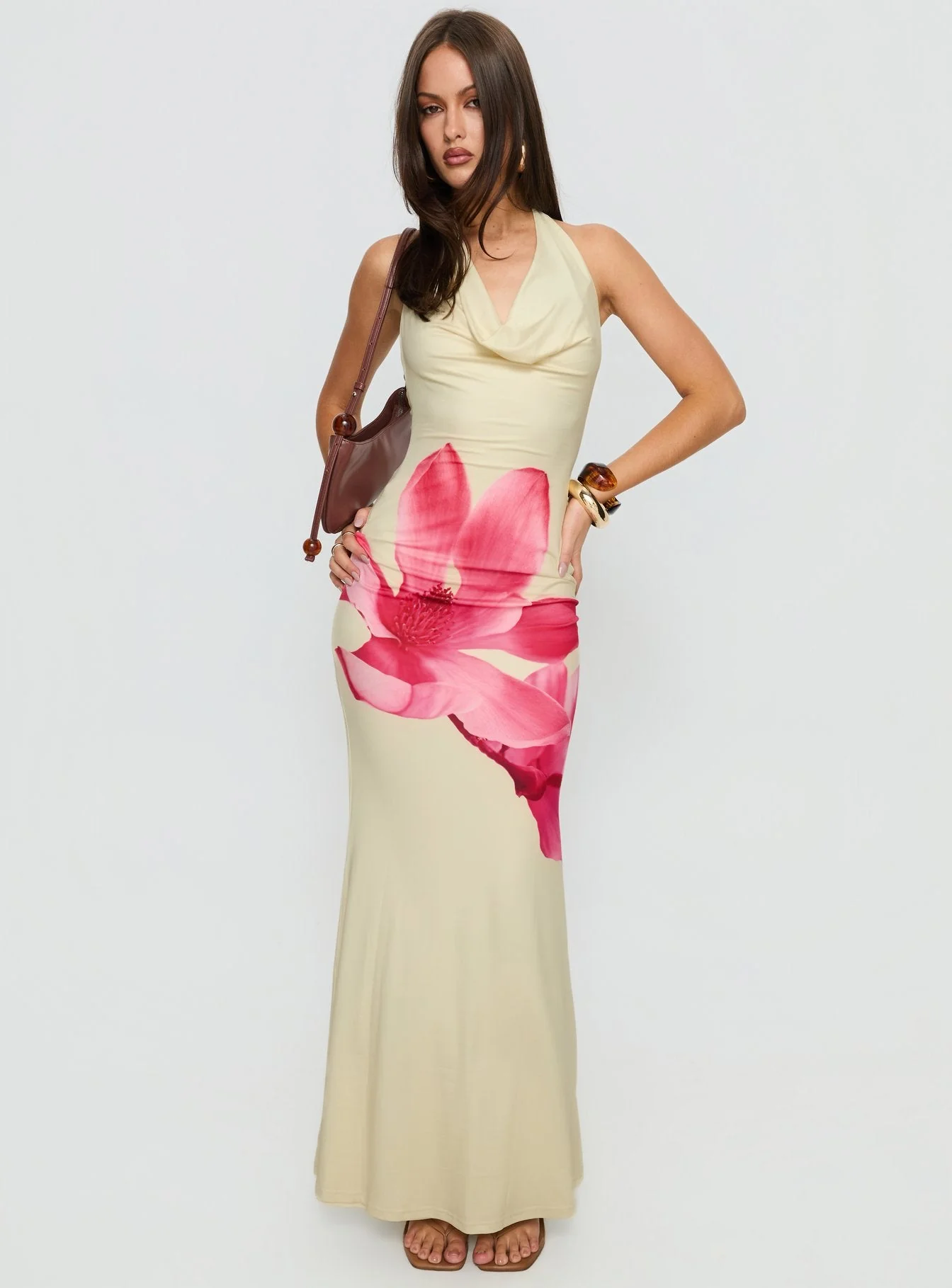 Raleina Halter Cowl Neck Maxi Dress Lemon Floral - Image 2