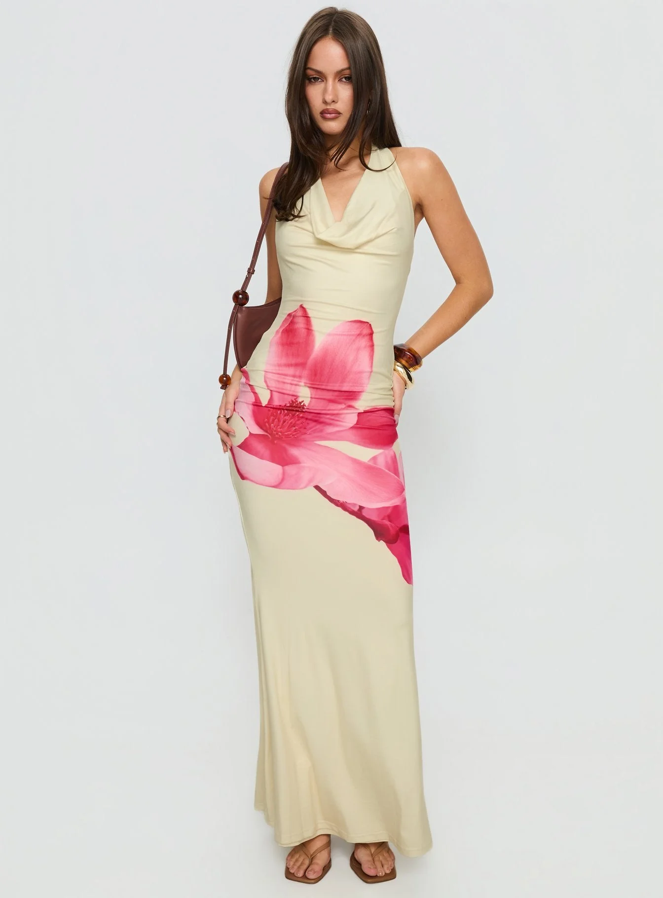 Raleina Halter Cowl Neck Maxi Dress Lemon Floral - Image 3