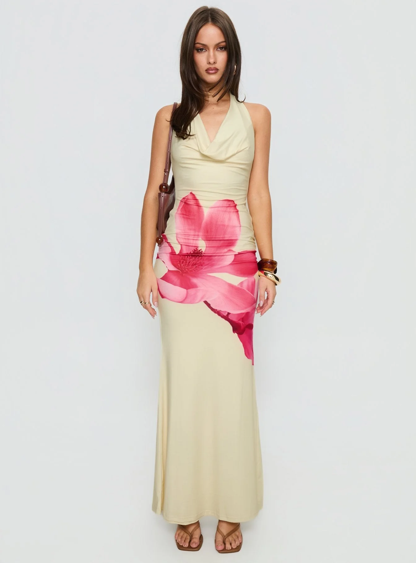 Raleina Halter Cowl Neck Maxi Dress Lemon Floral - Image 7