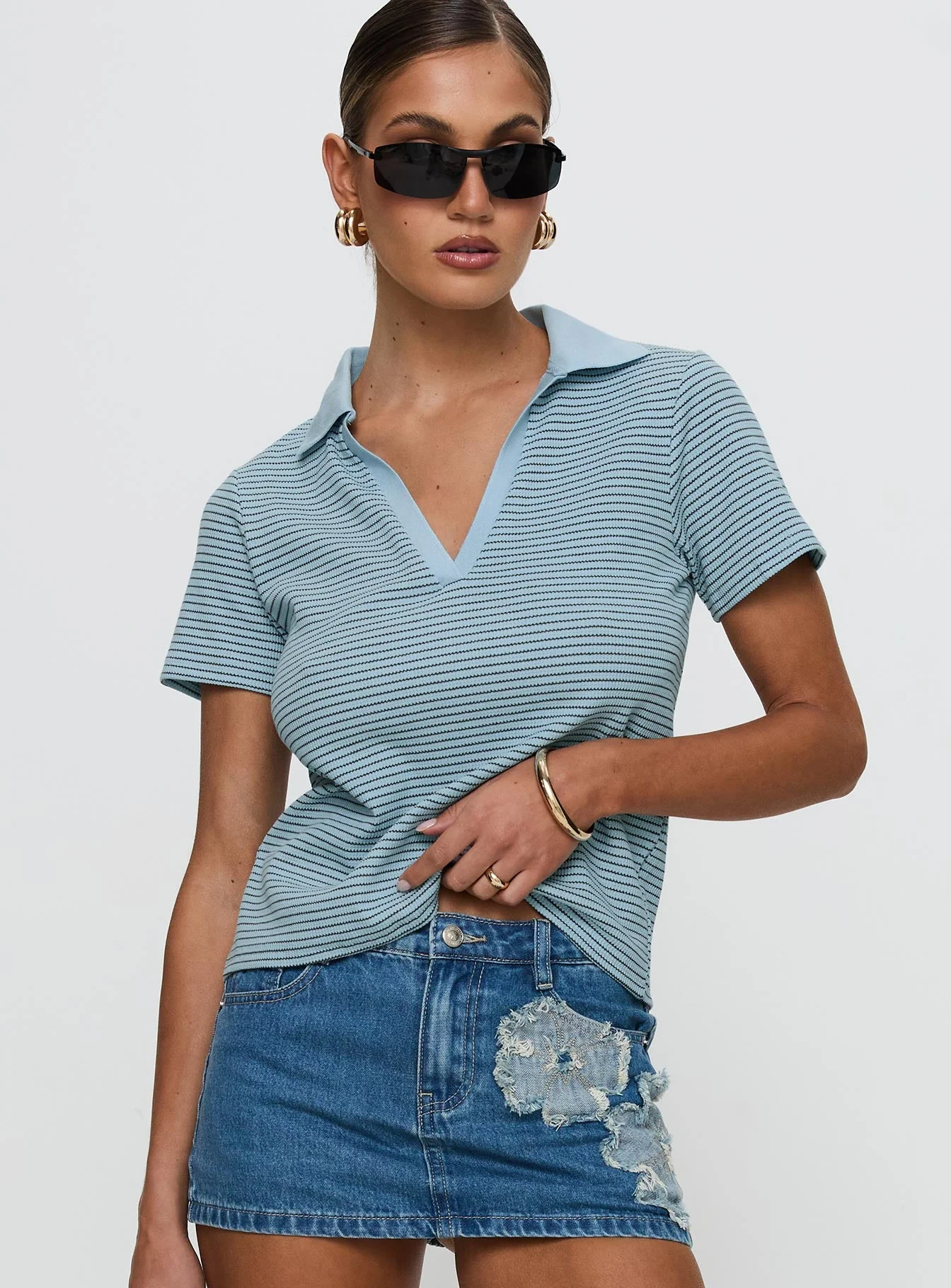 Ralphy Collared Top Blue Stripe - Image 2