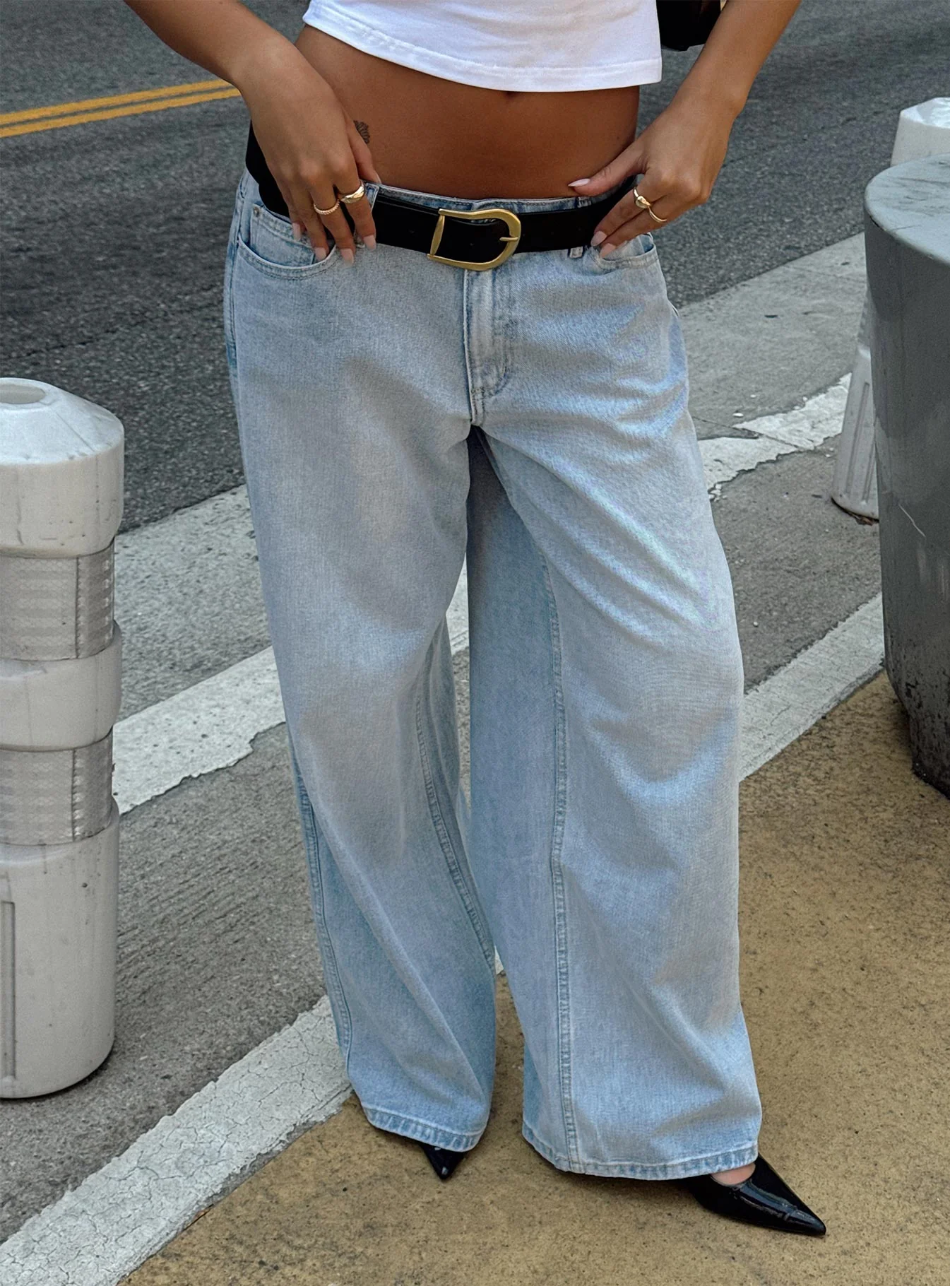 Ramos Low Rise Wide Leg Jeans Light Blue Wash Tall - Image 9