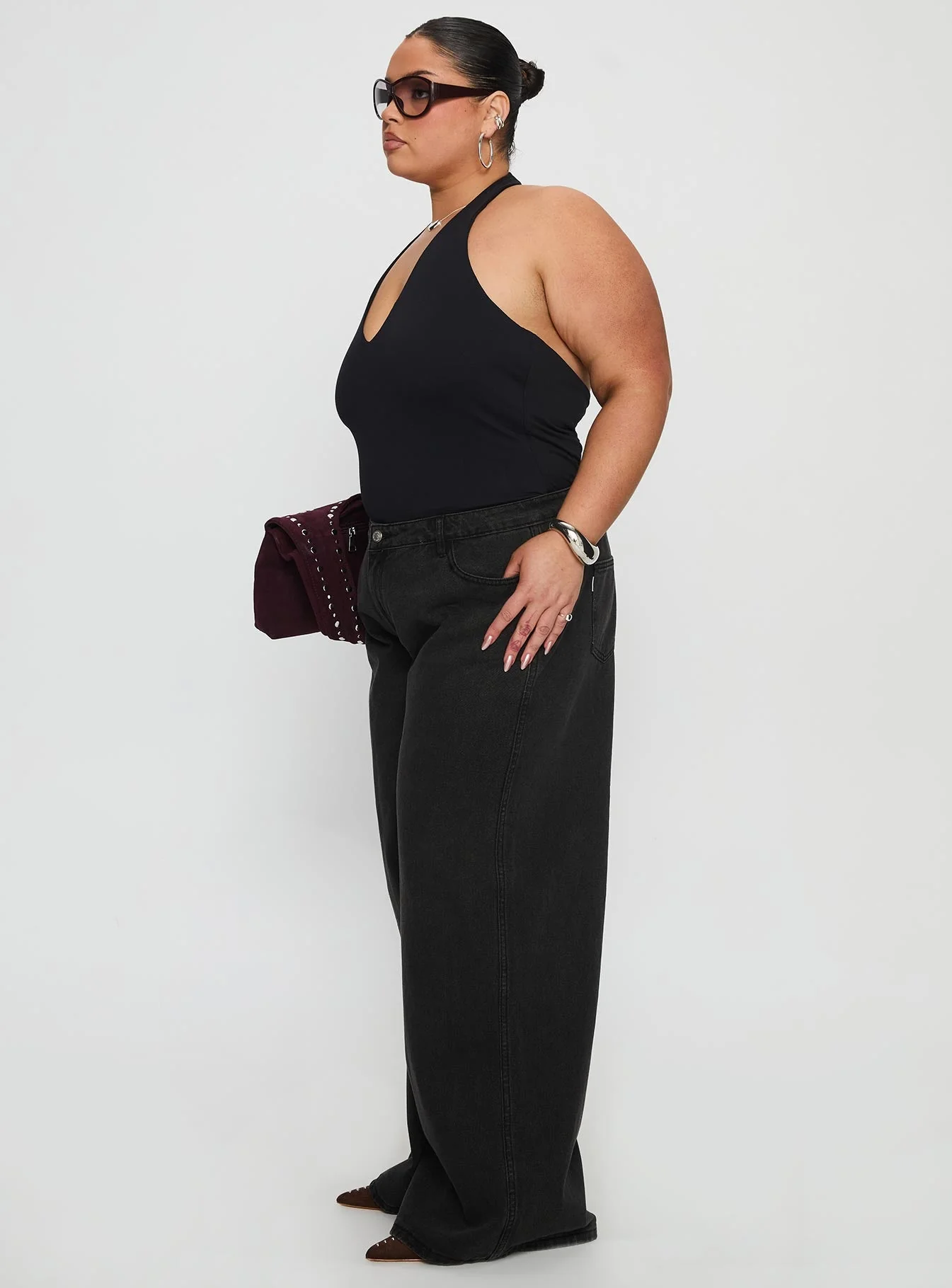 Ramos Low Rise Wide Leg Jeans Washed Black Curve - Image 3