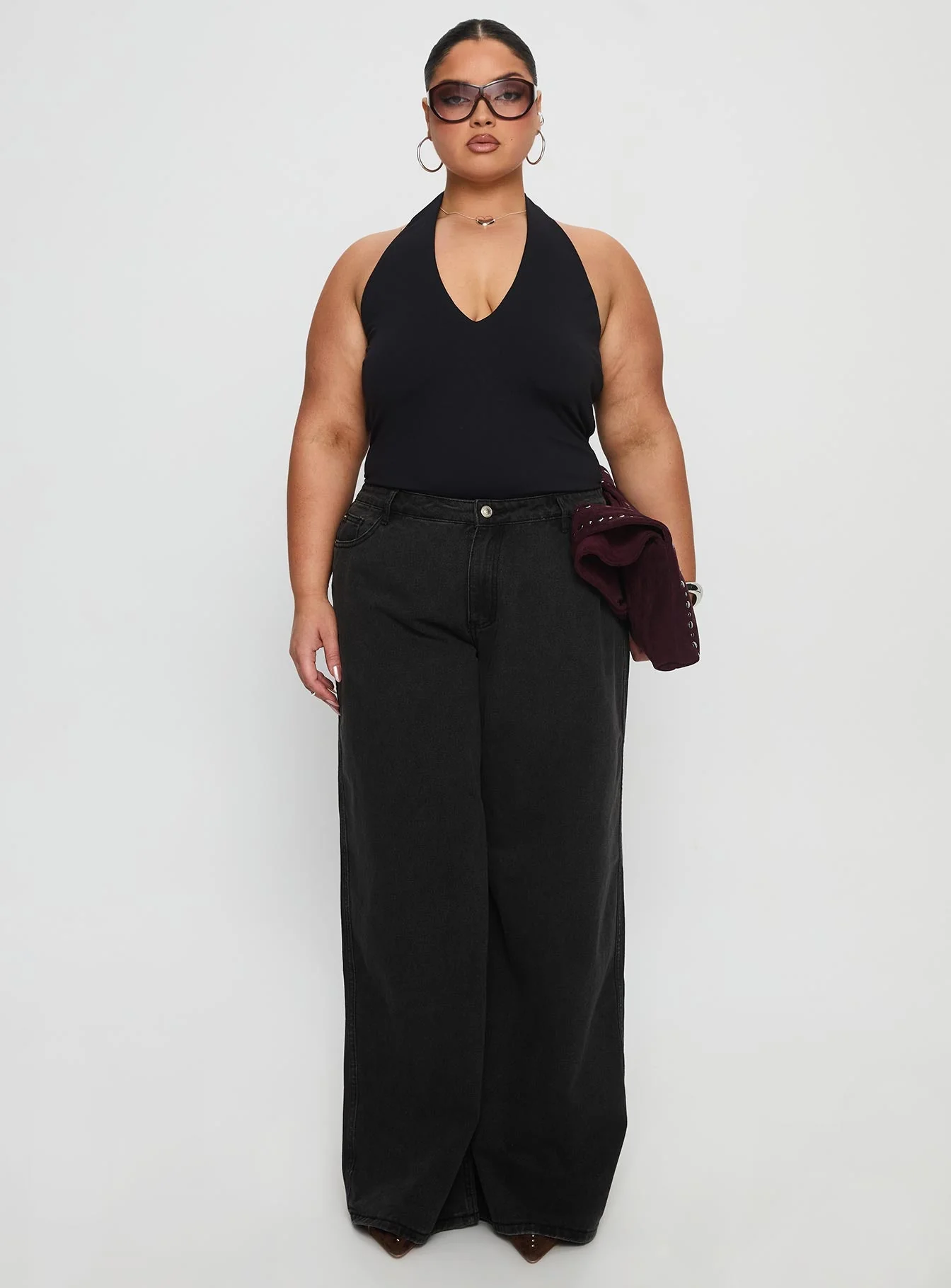 Ramos Low Rise Wide Leg Jeans Washed Black Curve - Image 6