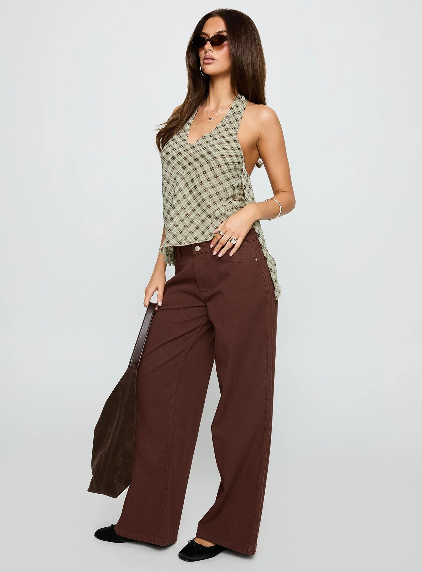 Ramos Low Rise Wide Leg Jeans Brown - Image 4