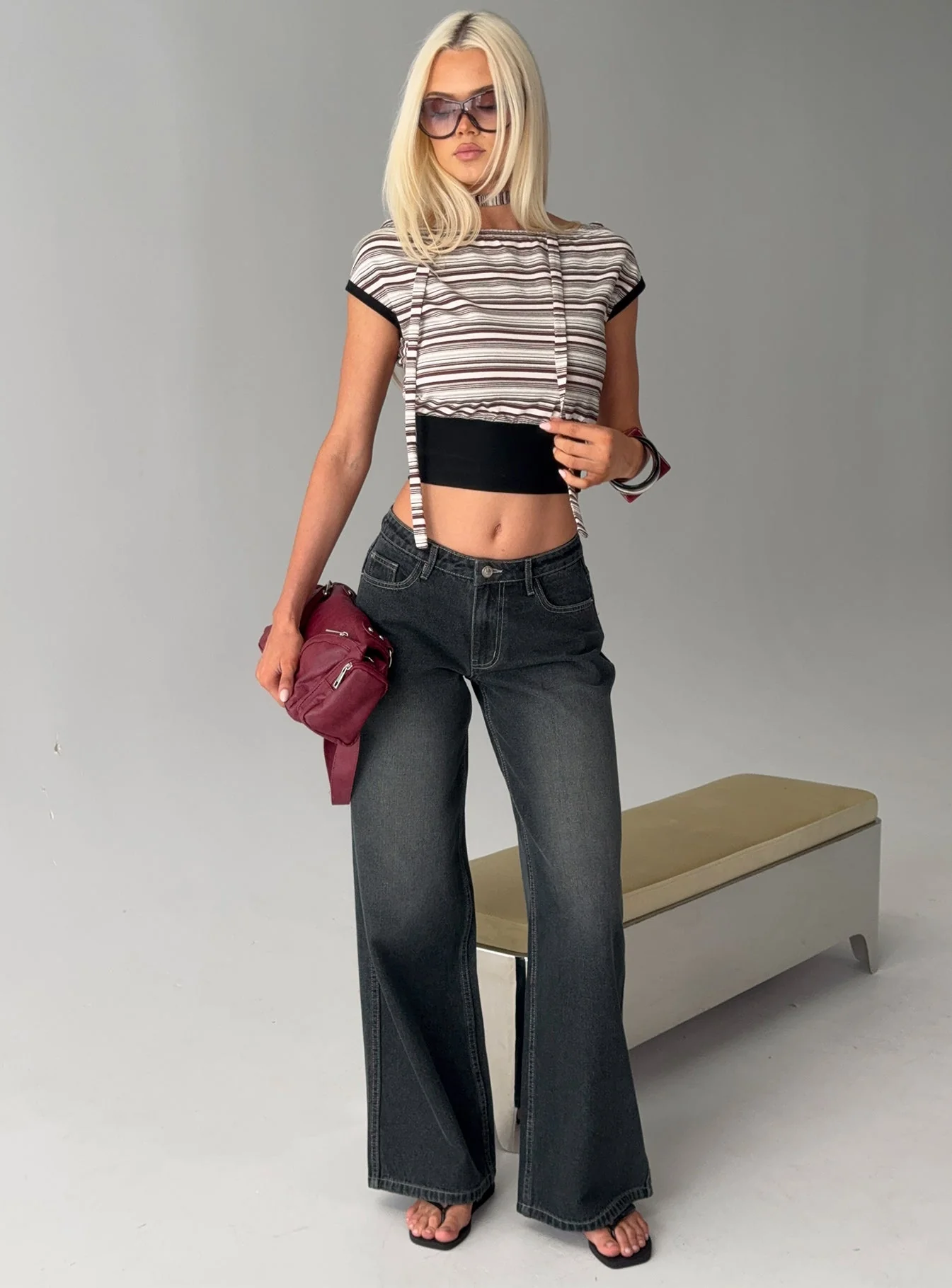 Ramos Low Rise Wide Leg Jeans Dark Grey Wash